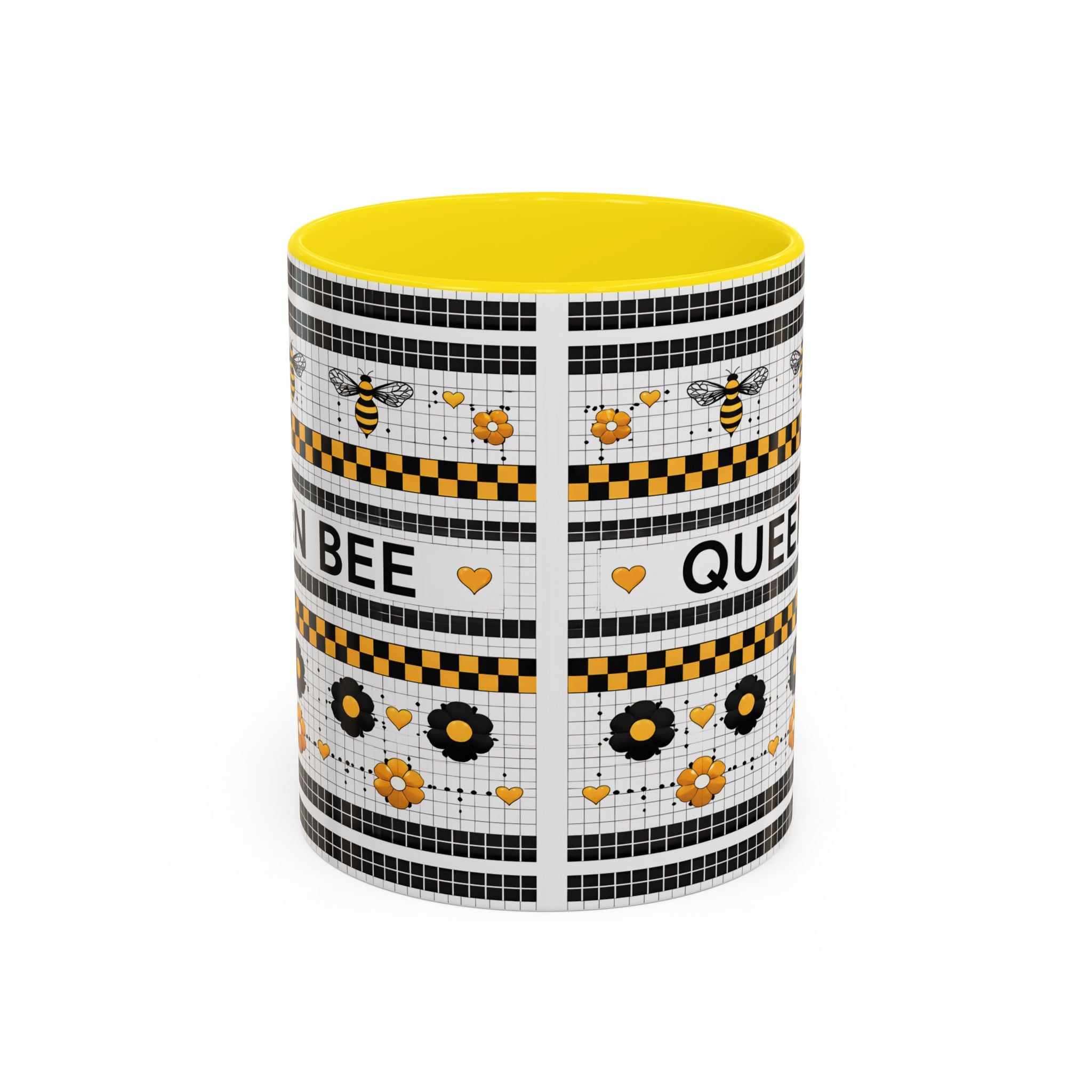 Queen Bee Coffee Mug — Black & Yellow Floral Accent Mug (11/15oz) - Creations by Chris and Carlos