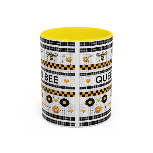 Queen Bee Coffee Mug — Black & Yellow Floral Accent Mug (11/15oz) - Creations by Chris and Carlos