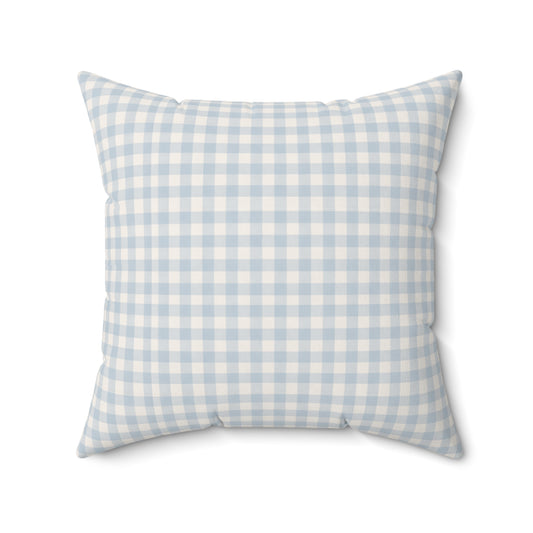 Gingham Faux Suede Square Pillow — Light Blue Check Decorative Throw Pillow - Creations by Chris and Carlos