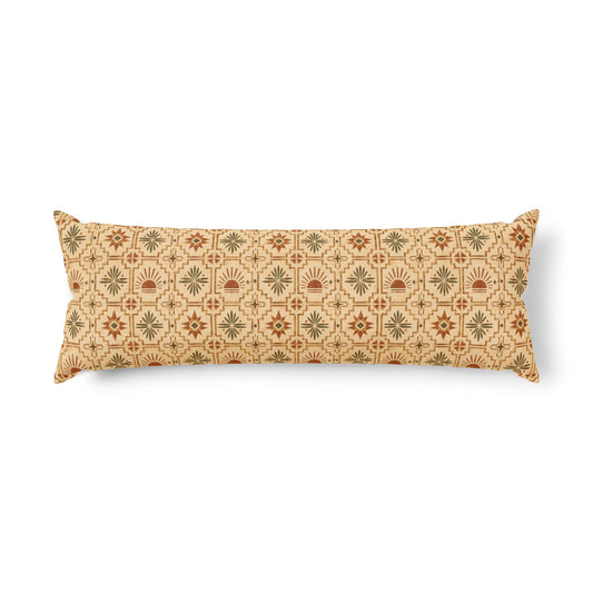 Boho Tile Pattern Body Pillow — Rustic Earth-Tone Lumbar Support - Creations by Chris and Carlos