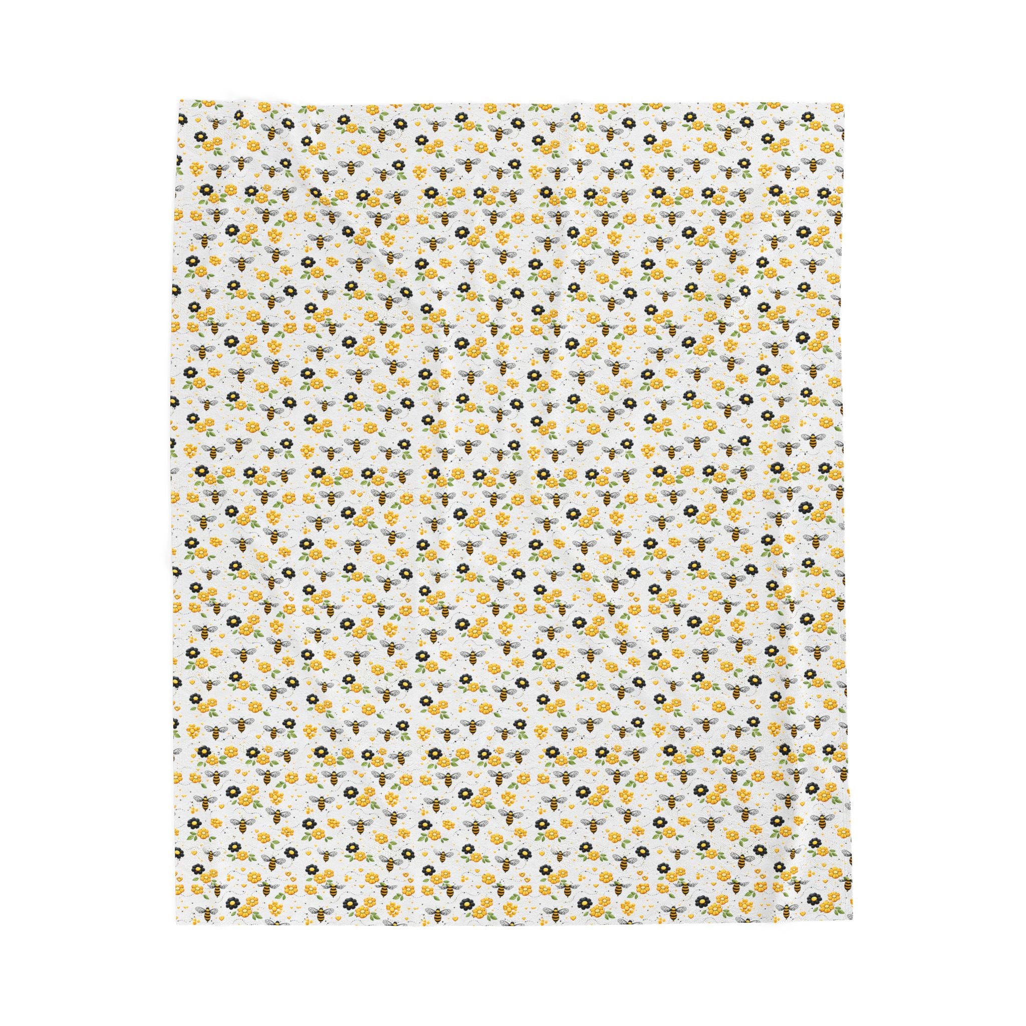 Bee & Sunflower Velveteen Plush Blanket — Cozy Floral Throw for Spring, Garden Lovers & Gift Giving - Creations by Chris and Carlos