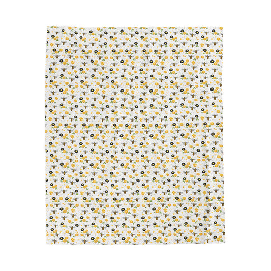 Bee & Sunflower Velveteen Plush Blanket — Cozy Floral Throw for Spring, Garden Lovers & Gift Giving - Creations by Chris and Carlos