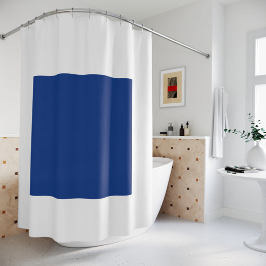 Navy Minimalist Square Shower Curtain — Modern Geometric Bathroom Decor - Creations by Chris and Carlos