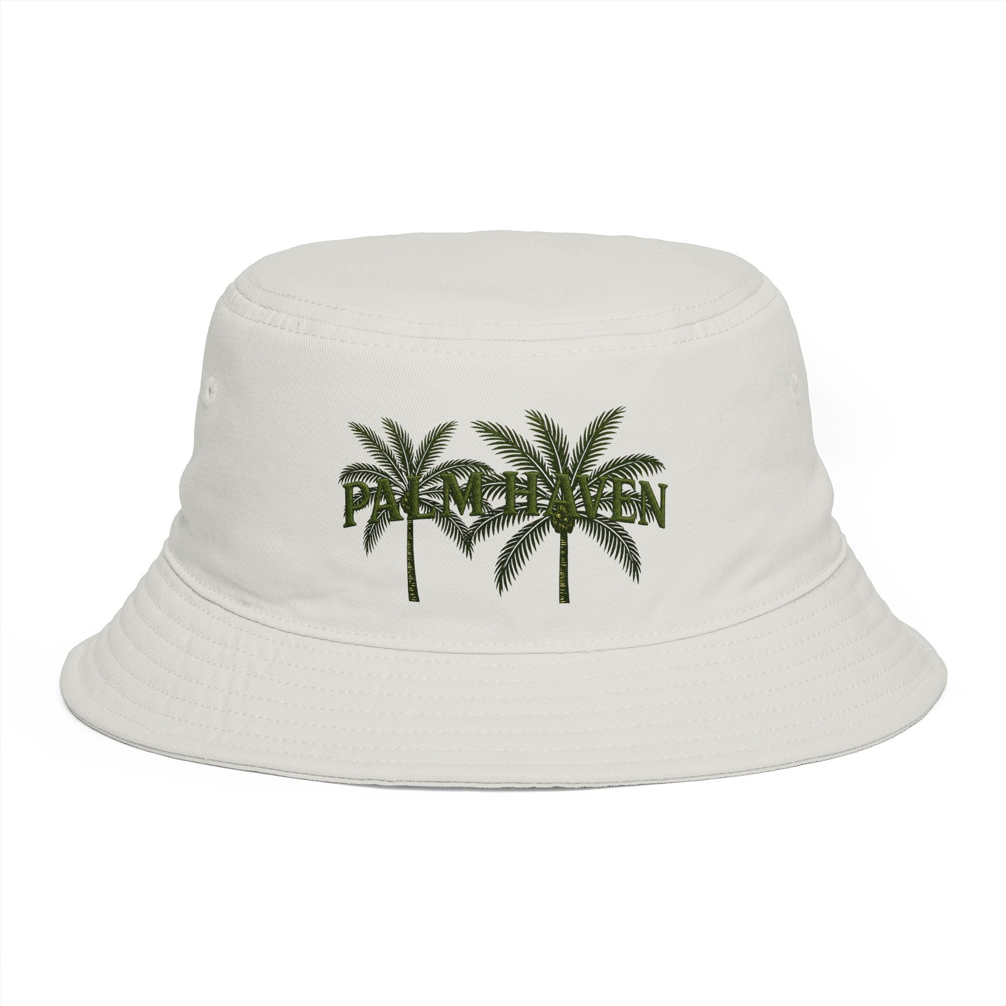 Palm Haven Bucket Hat – Tropical Palm Tree Embroidered Sun Hat - Creations by Chris and Carlos