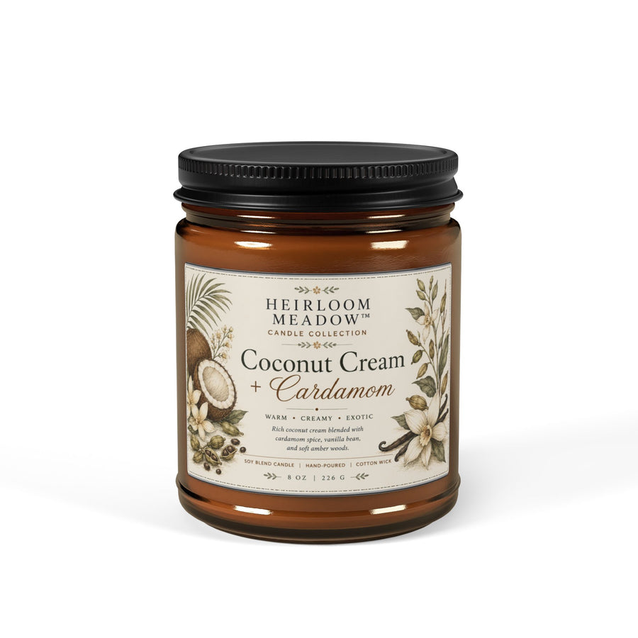 Heirloom Meadow™-Coconut Cream & Cardamom Scented Candle Amber Soy Jar
