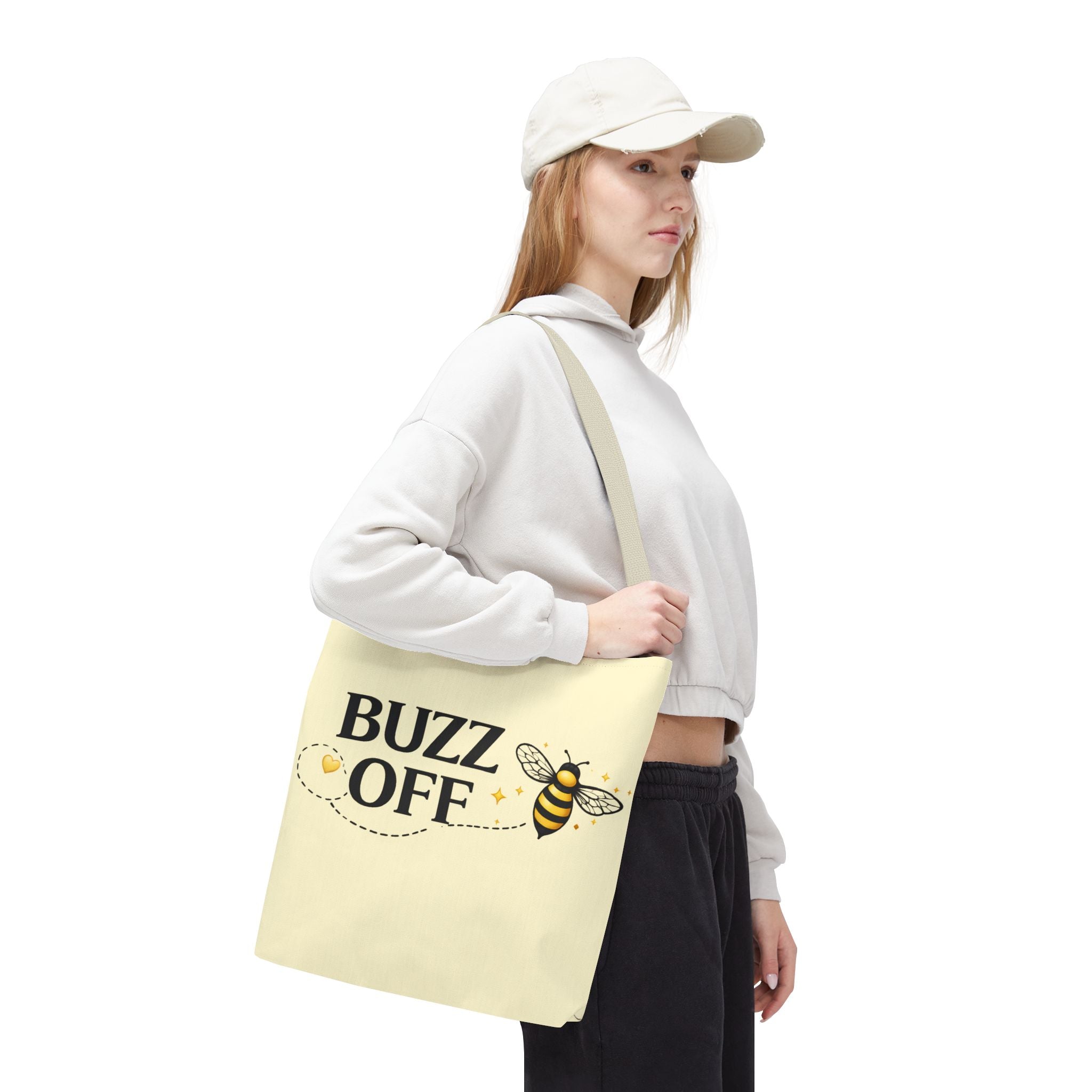 Buzz Off Bee Tote Bag – Cute Bee Graphic Canvas Shopping Tote - Creations by Chris and Carlos
