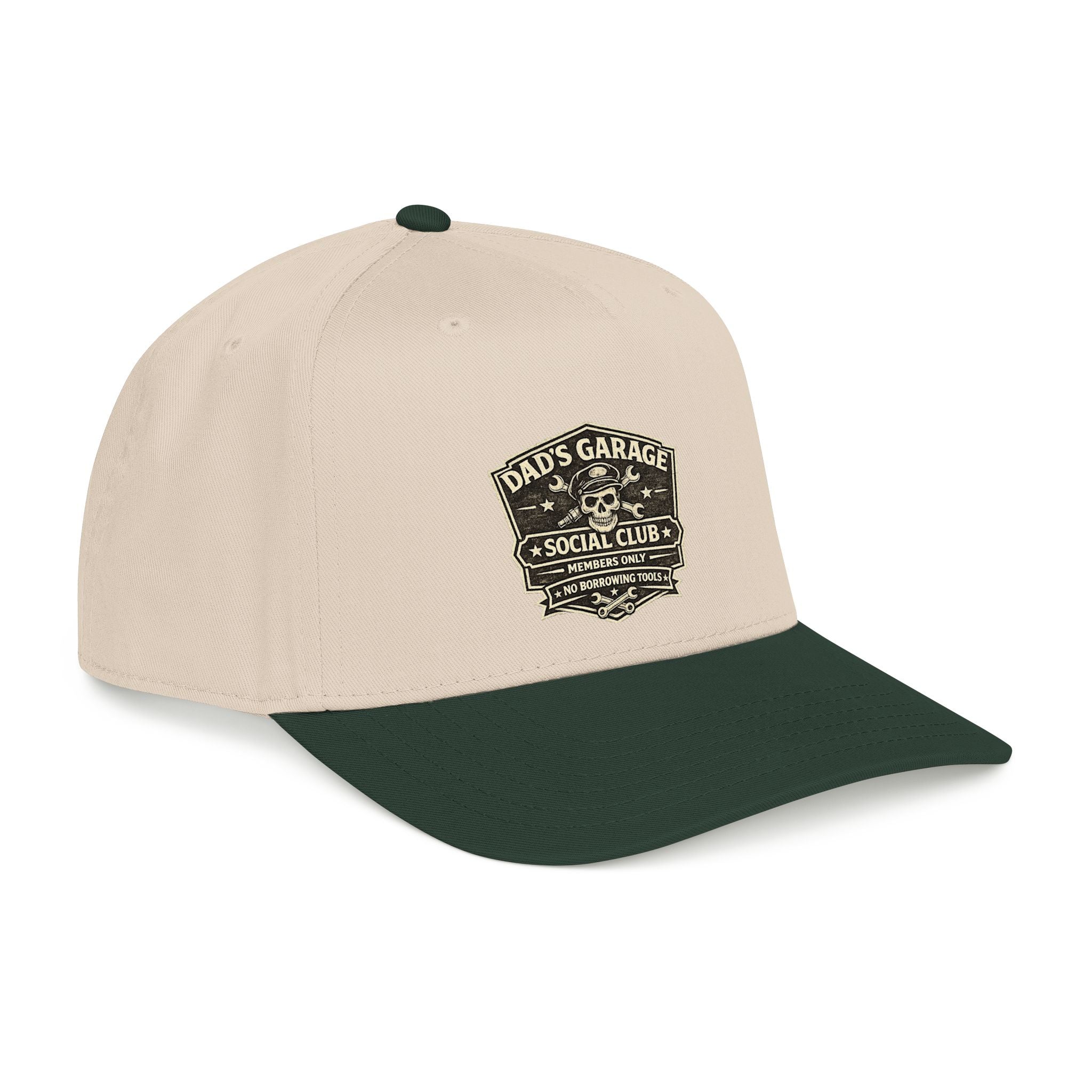 Dad's Garage Social Club Baseball Cap — Vintage Mechanic Snapback Hat - Creations by Chris and Carlos