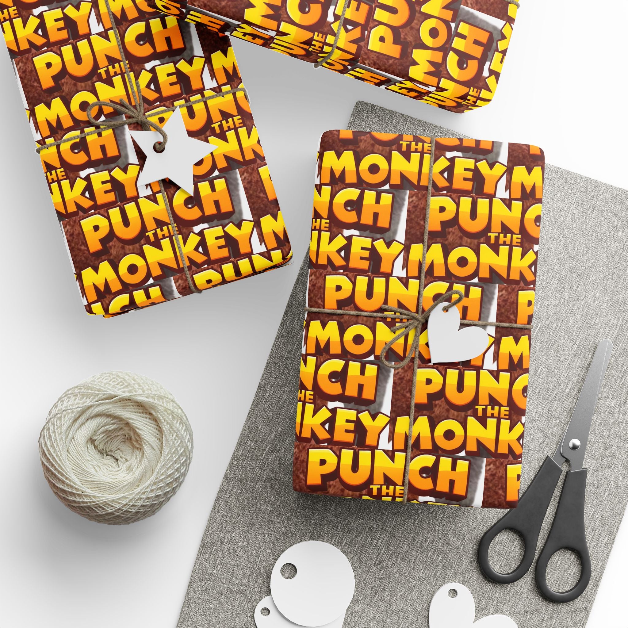 Wrapping Paper — Bold Comic “Punch the Monkey” Retro Pop Art Gift Wrap - Creations by Chris and Carlos