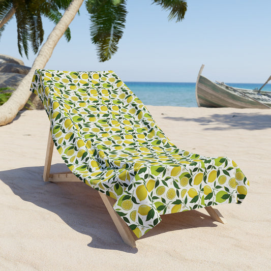Lemon Grove Beach Towel — Bright Citrus Pattern Tropical Summer Towel - Creations by Chris and Carlos