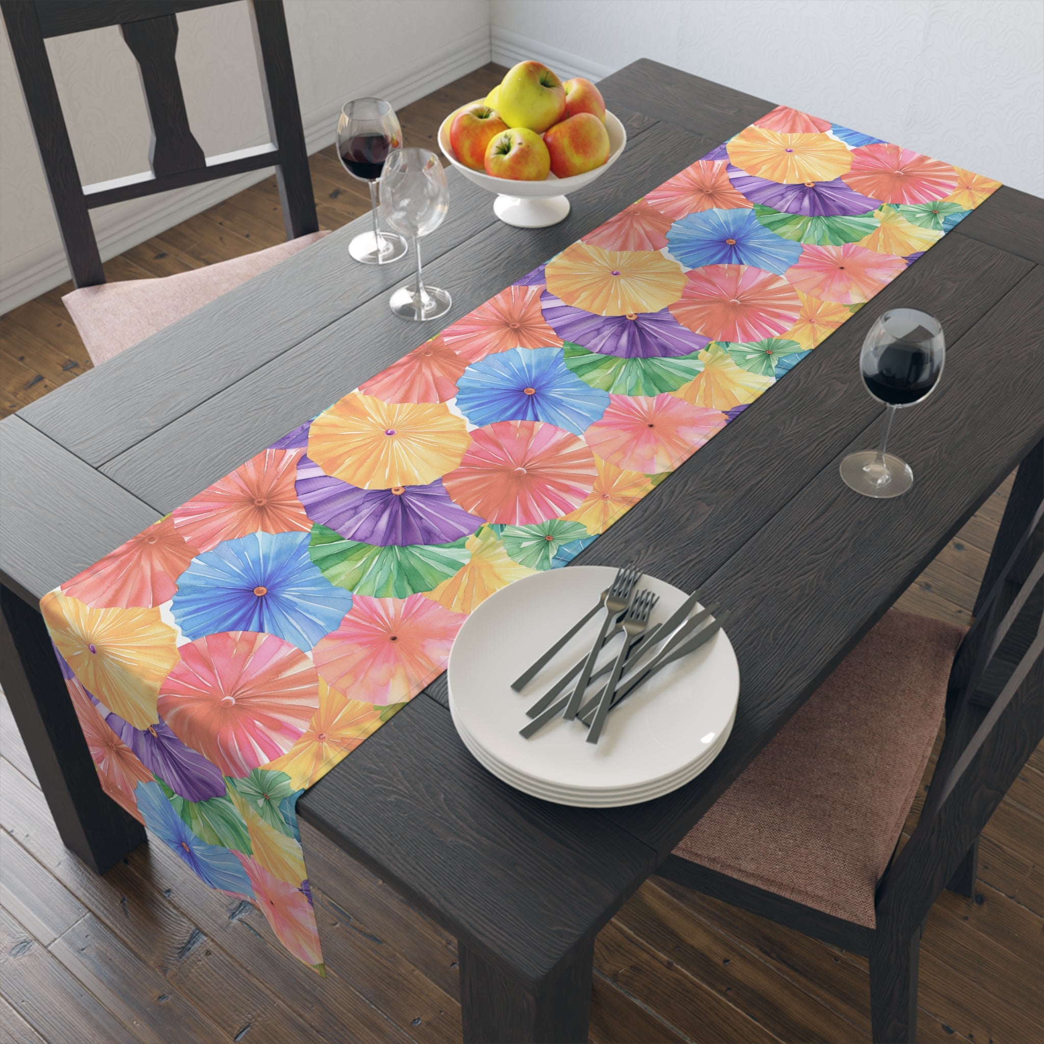 Floral Parasol Pattern Table Runner — Colorful Summer Umbrella Design - Creations by Chris and Carlos