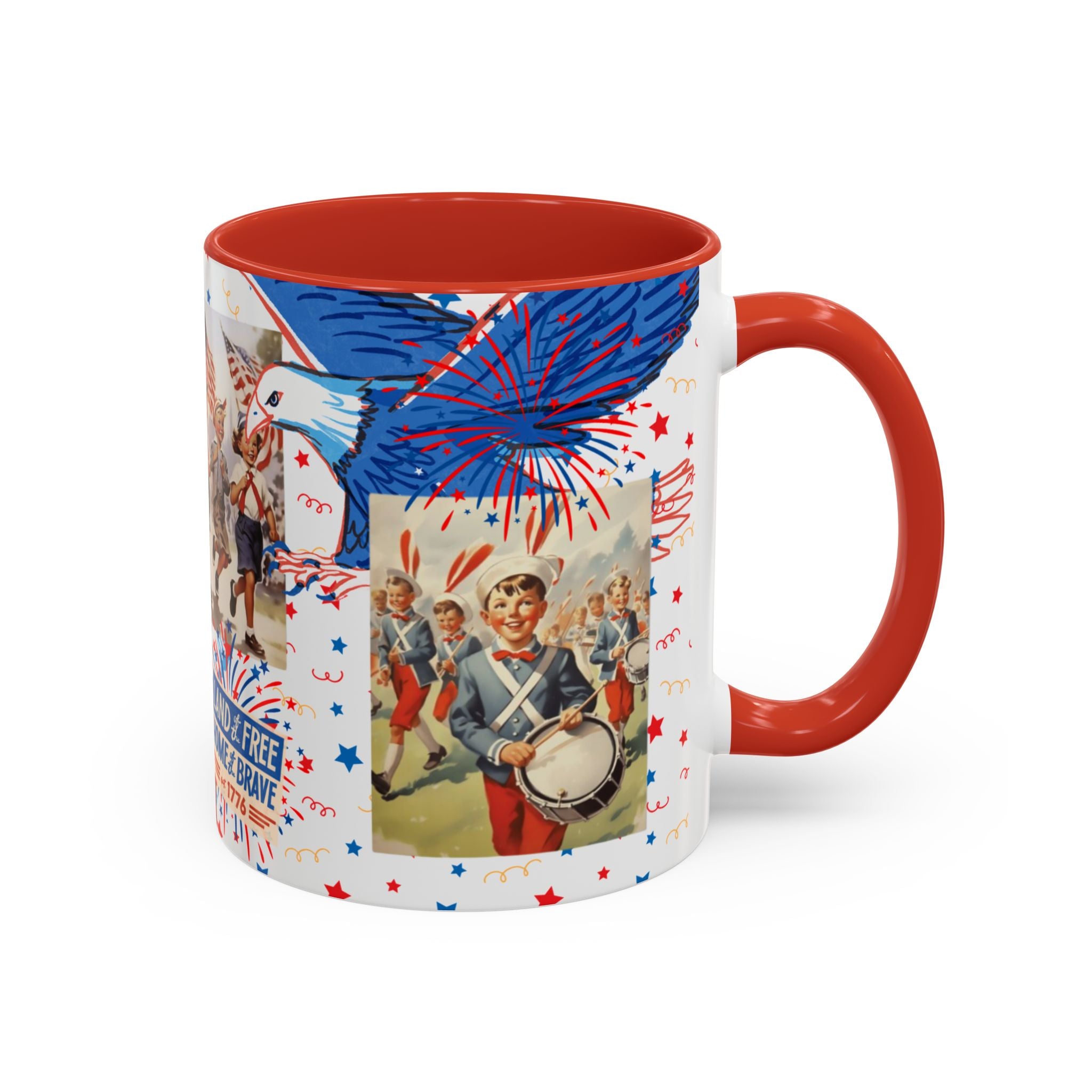 Patriotic Vintage 4th of July Accent Mug – 'Land of the Free, Home of the Brave' - Creations by Chris and Carlos