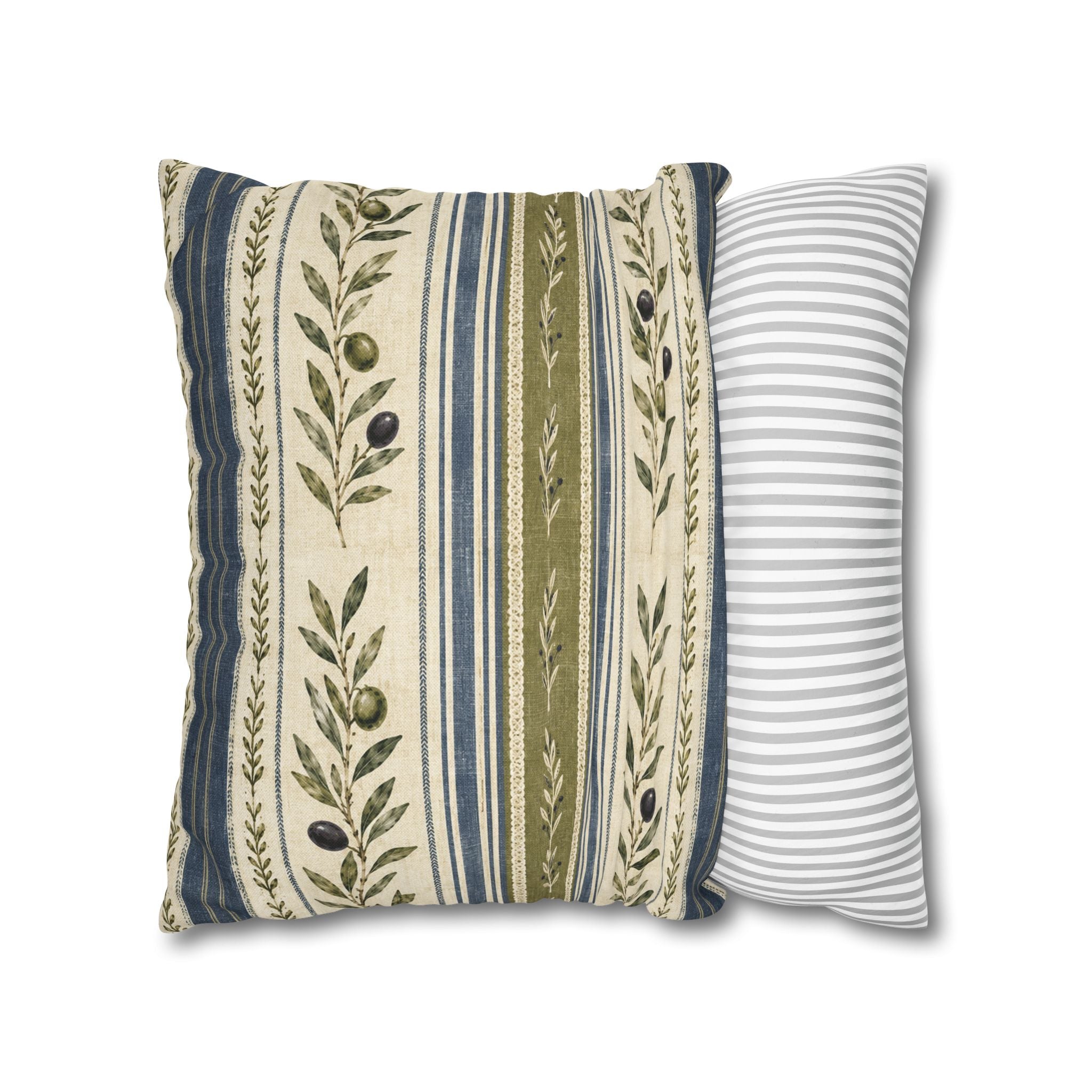 Olive & Navy Olive Branch Striped Throw Pillowcase - Creations by Chris and Carlos