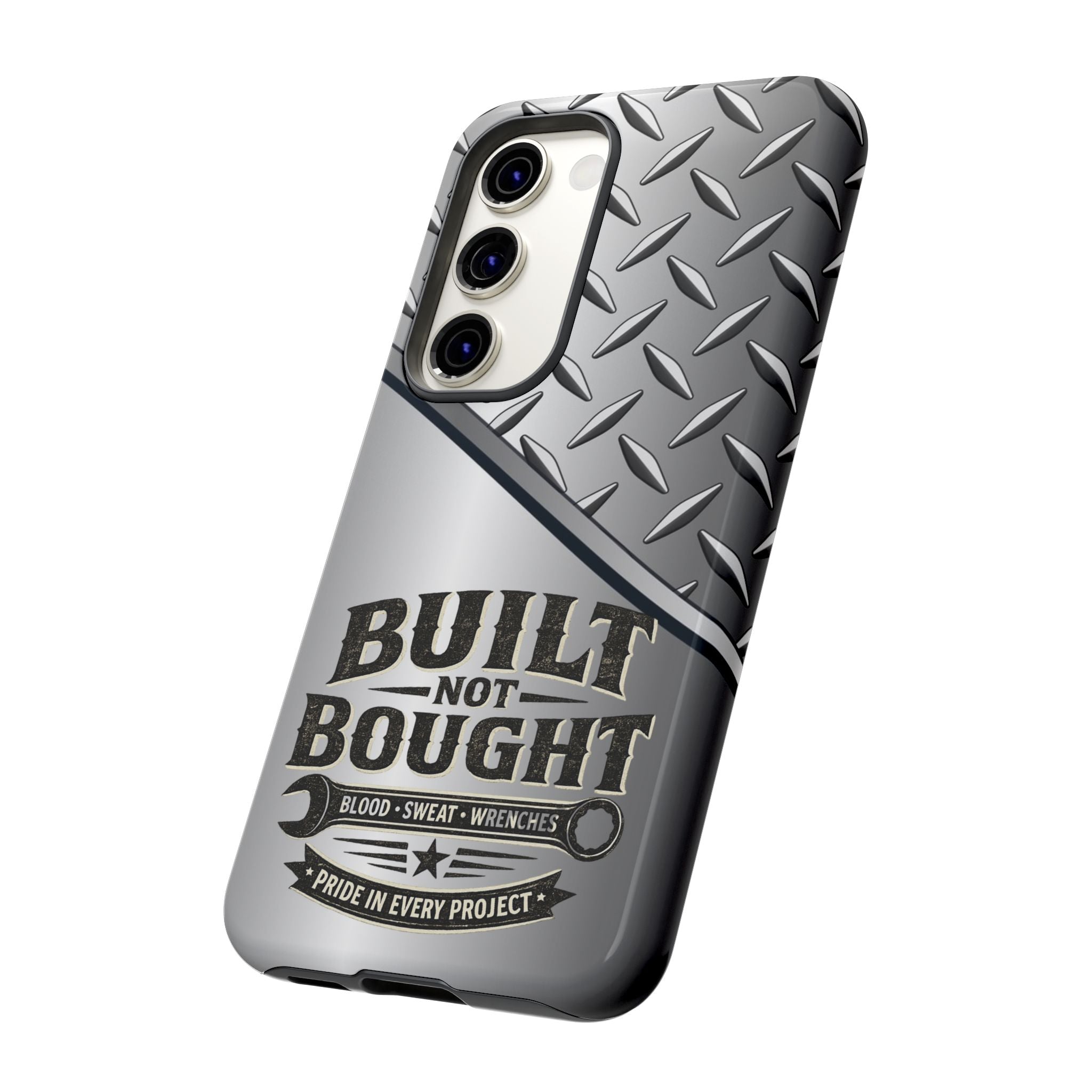 Built Not Bought Metal Diamond-Plate Phone Case — Rugged Tool Lover Gift - Creations by Chris and Carlos