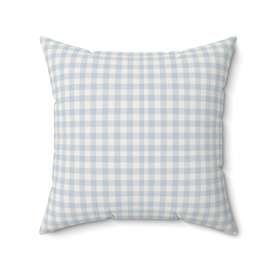 Gingham Faux Suede Square Pillow — Light Blue Check Decorative Throw Pillow - Creations by Chris and Carlos