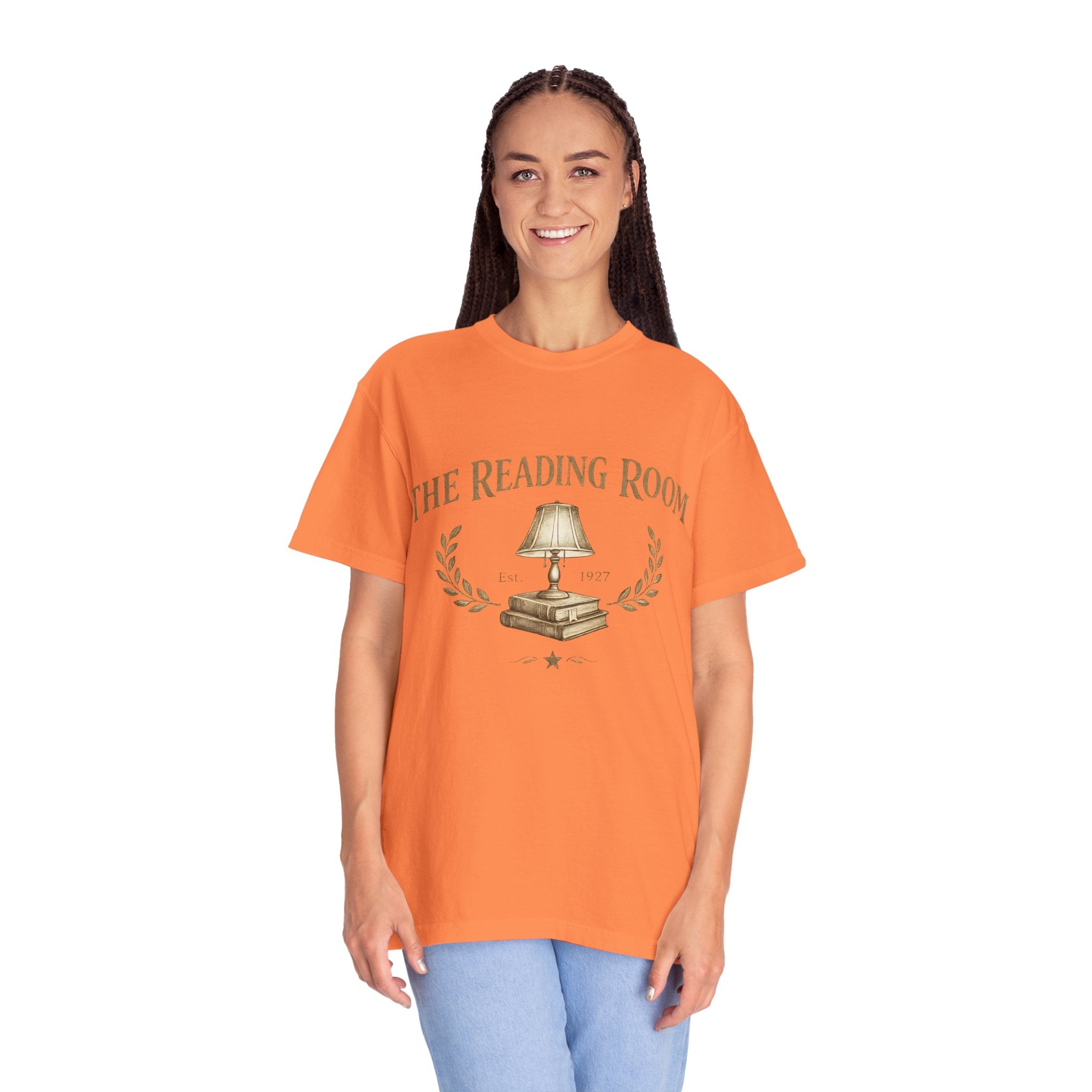 Reading Room T-Shirt — Vintage Lamp & Books Graphic Tee for Book Lovers - Creations by Chris and Carlos