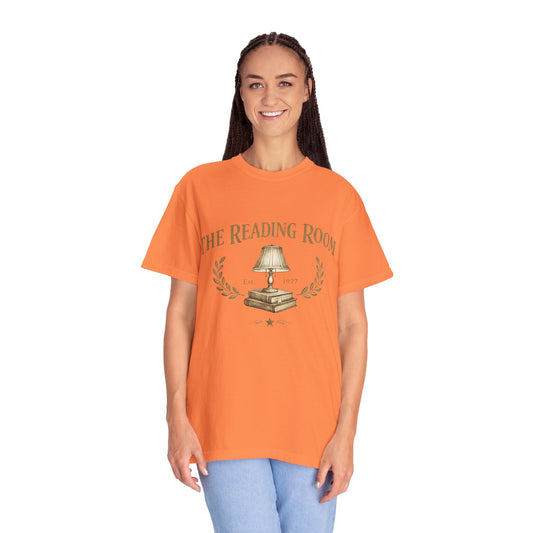 Reading Room T-Shirt — Vintage Lamp & Books Graphic Tee for Book Lovers - Creations by Chris and Carlos