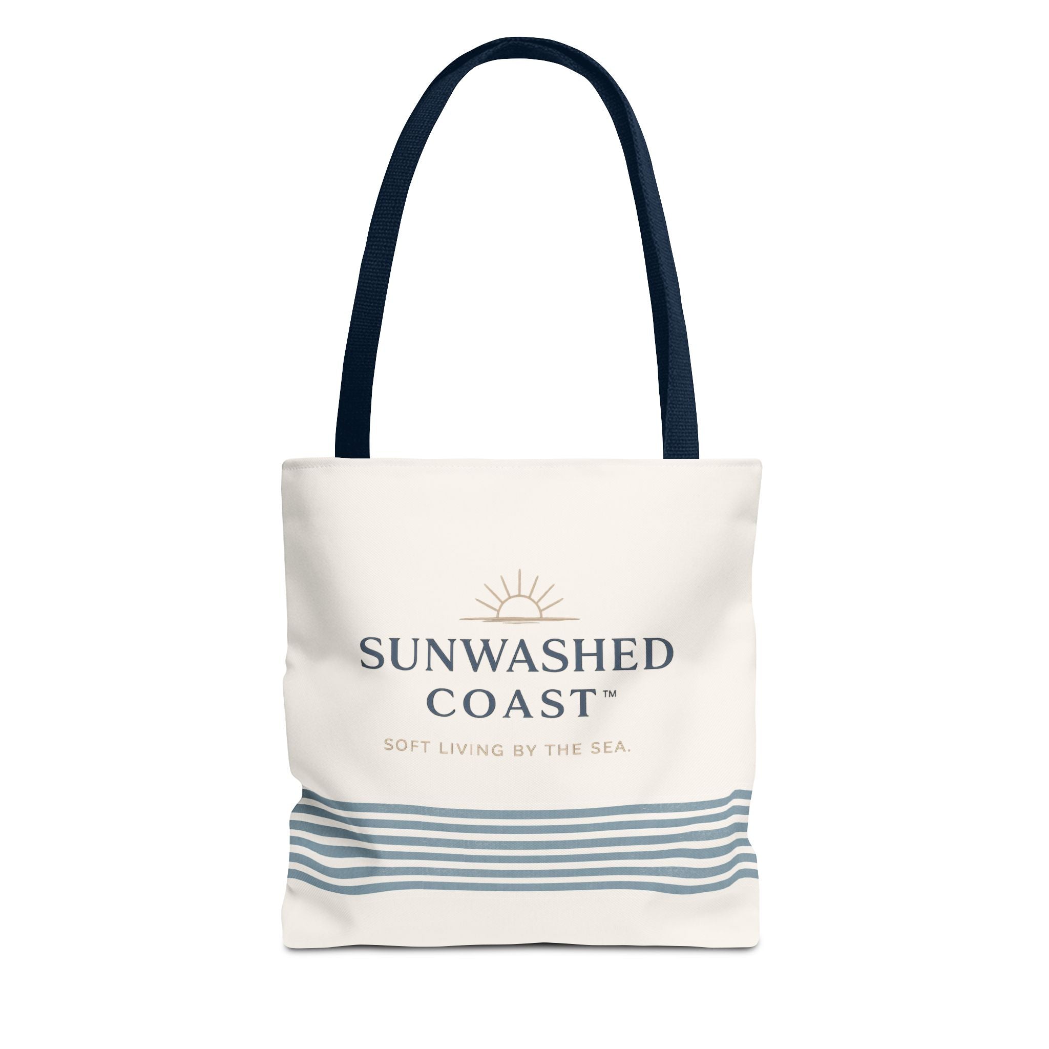 Sunwashed Coast Tote Bag – Coastal Striped Beach Canvas Tote (“Sunwashed Coast” Logo) - Creations by Chris and Carlos