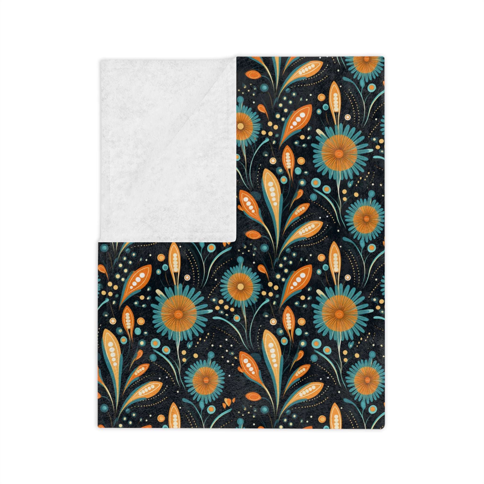 Sol y Alegría (Sun and Joy) Collection-Floral Velvet Throw Blanket Teal & Gold Microfiber Pattern - Creations by Chris and Carlos
