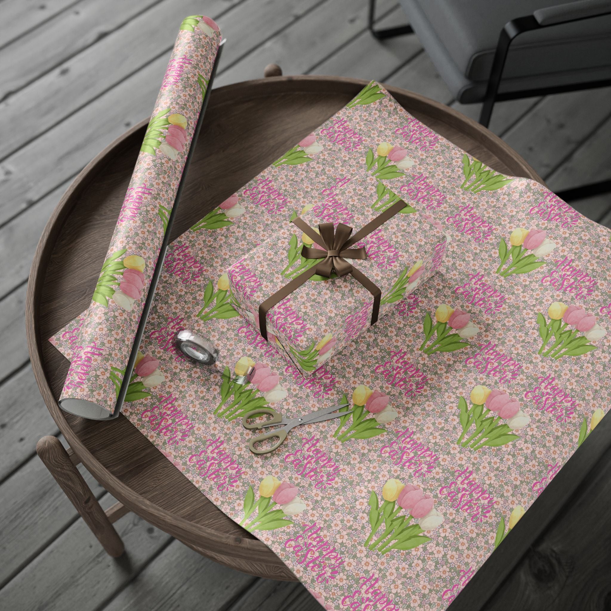 Easter Floral Tulip Wrapping Paper Roll — Pink Vintage Bouquet Gift Wrap - Creations by Chris and Carlos
