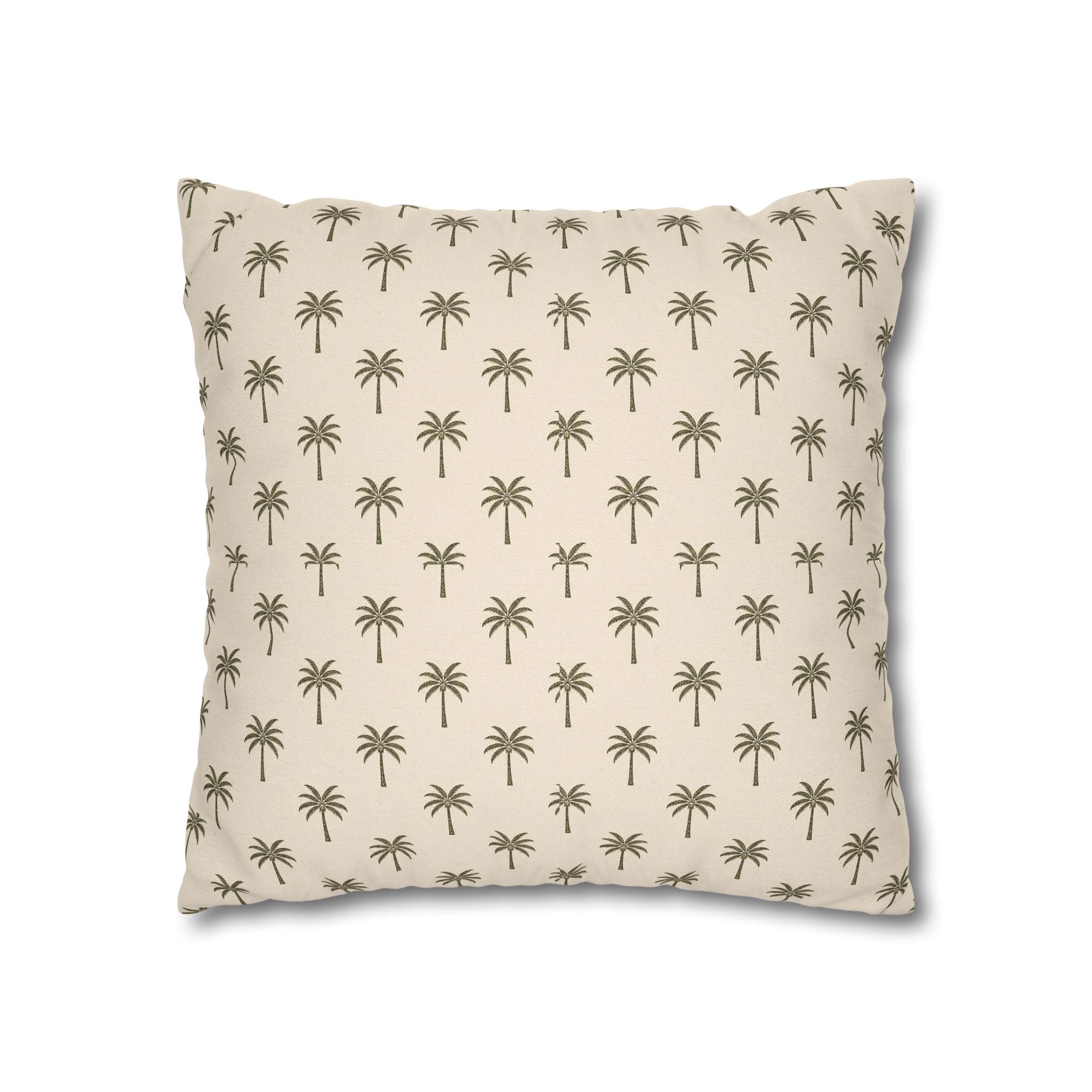 Palm Pattern Square Pillowcase — Tropical Beige Decorative Throw Pillow Cover - Creations by Chris and Carlos