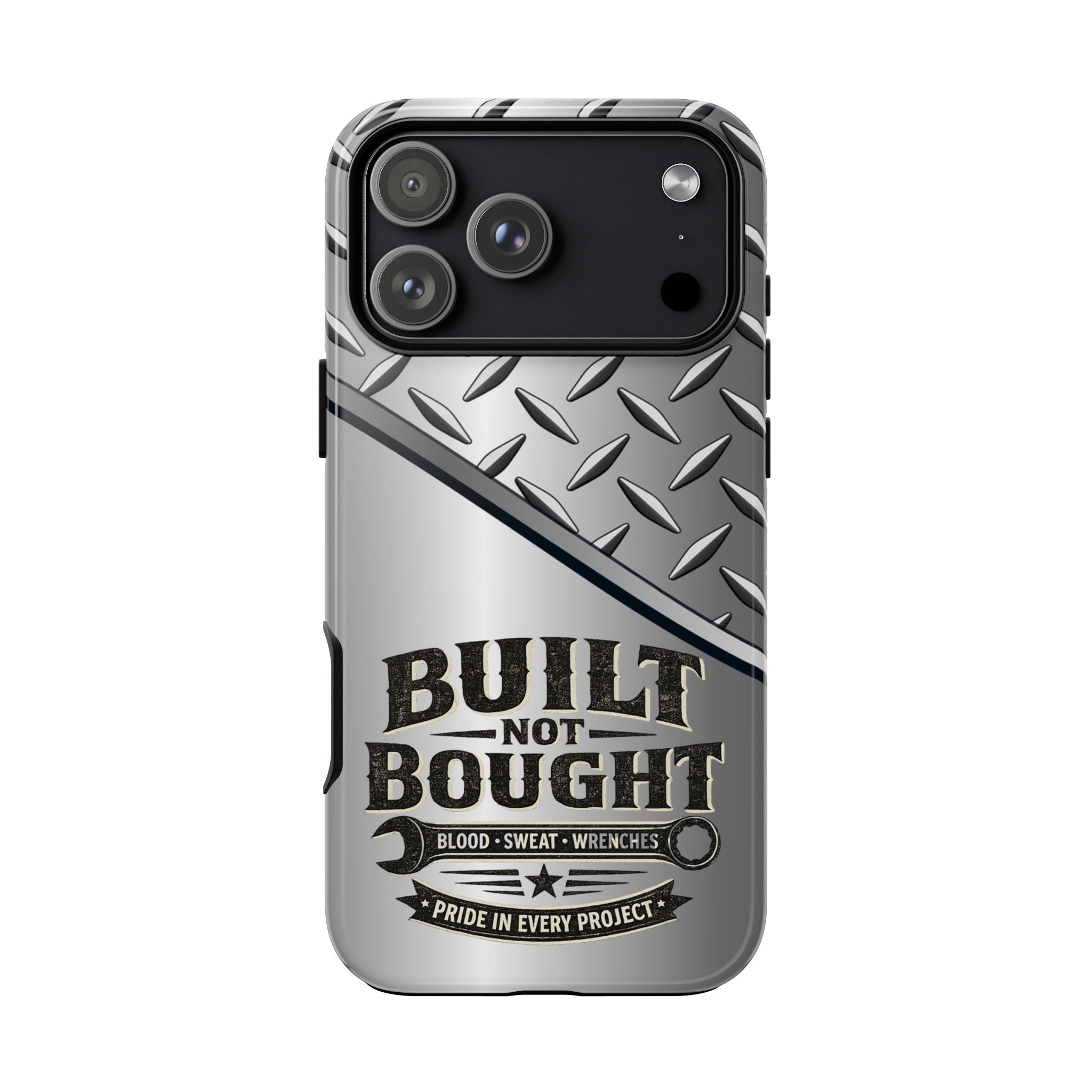 Built Not Bought Metal Diamond-Plate Phone Case — Rugged Tool Lover Gift - Creations by Chris and Carlos