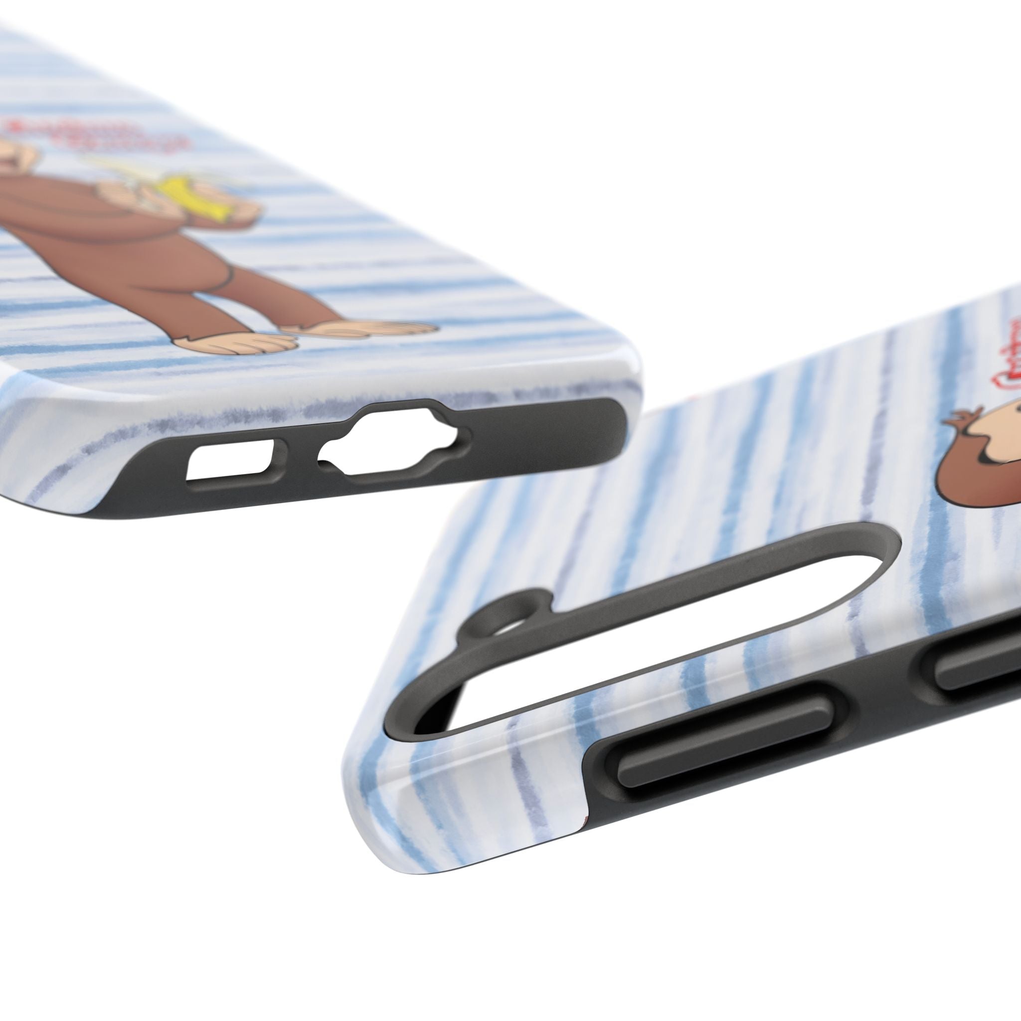 Curious George Banana Tough Phone Case — Cute Kids iPhone Cover, Blue Stripe Protective Case - Creations by Chris and Carlos