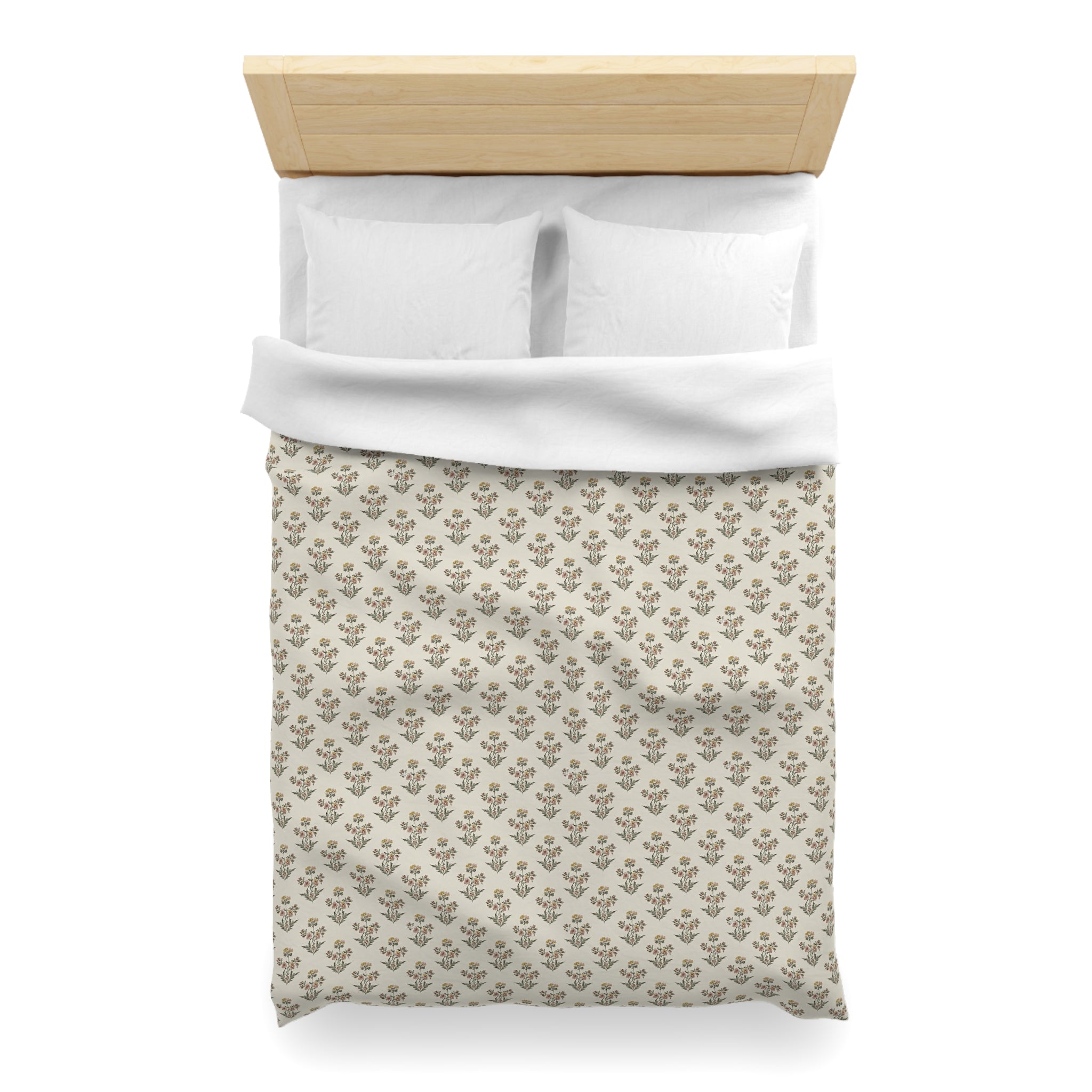 Neutral Floral Pattern Microfiber Duvet Cover — Minimal Boho Bedding - Creations by Chris and Carlos