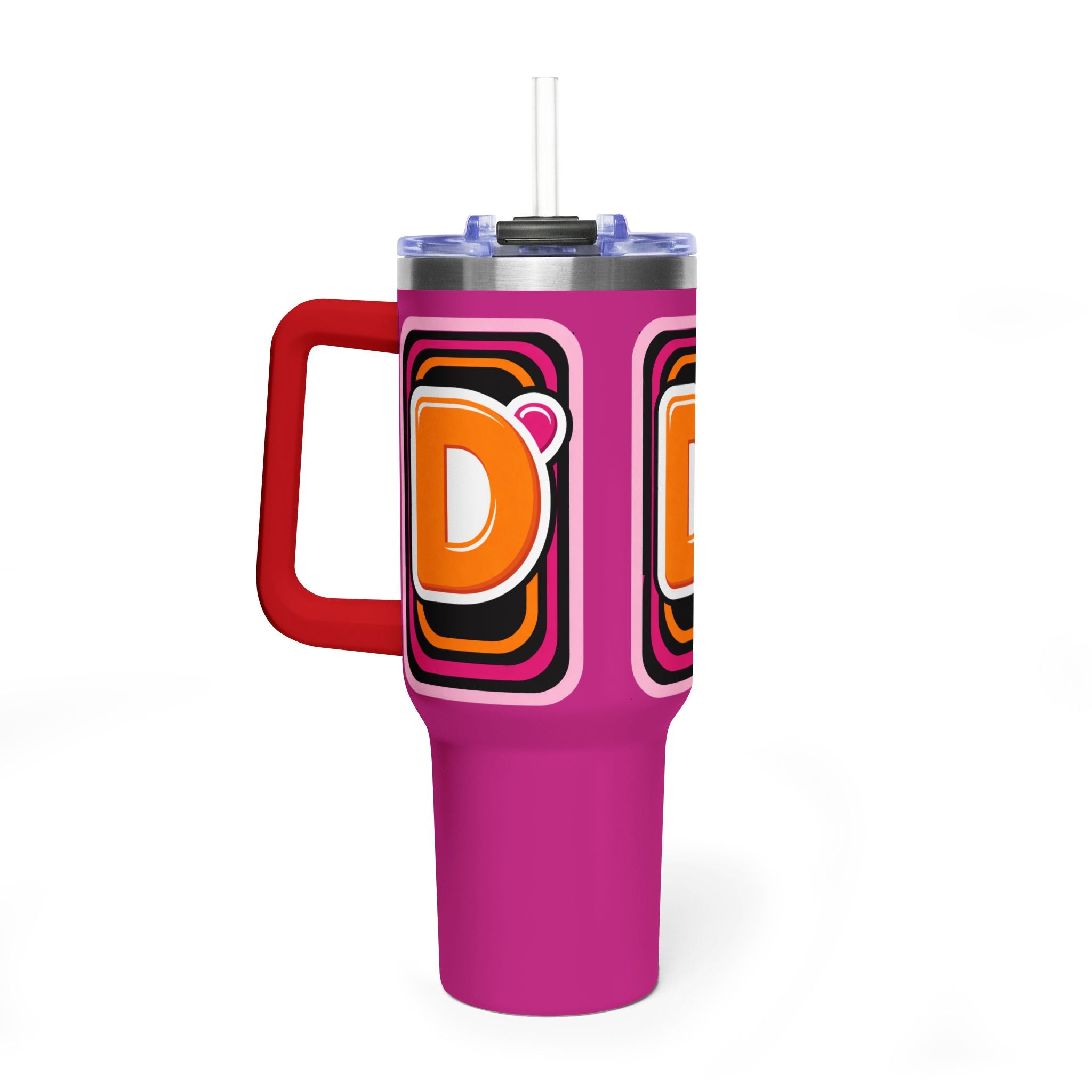 40oz Pink Retro Coffee Tumbler with 'Dunkin' D Logo - Creations by Chris and Carlos