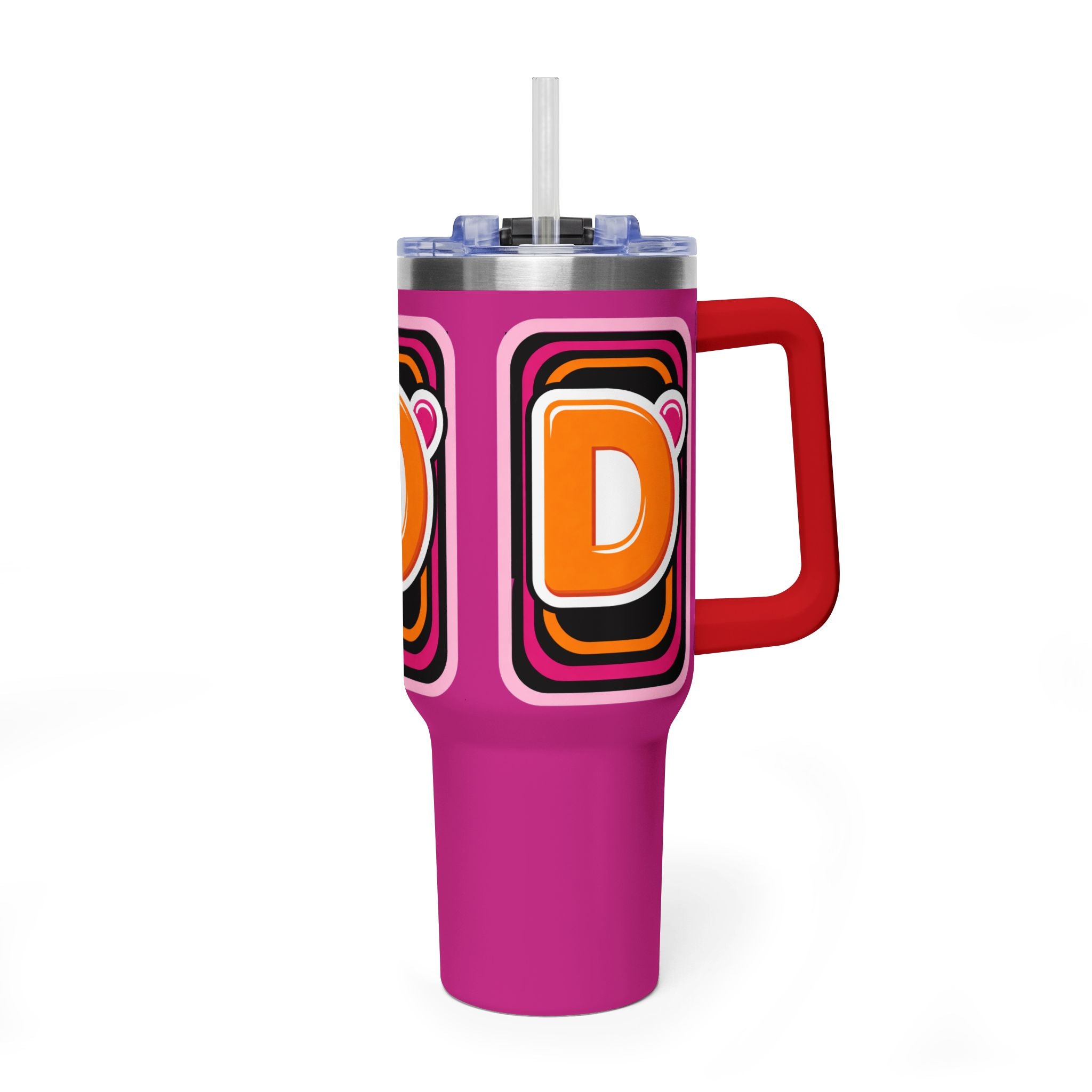 40oz Pink Retro Coffee Tumbler with 'Dunkin' D Logo - Creations by Chris and Carlos