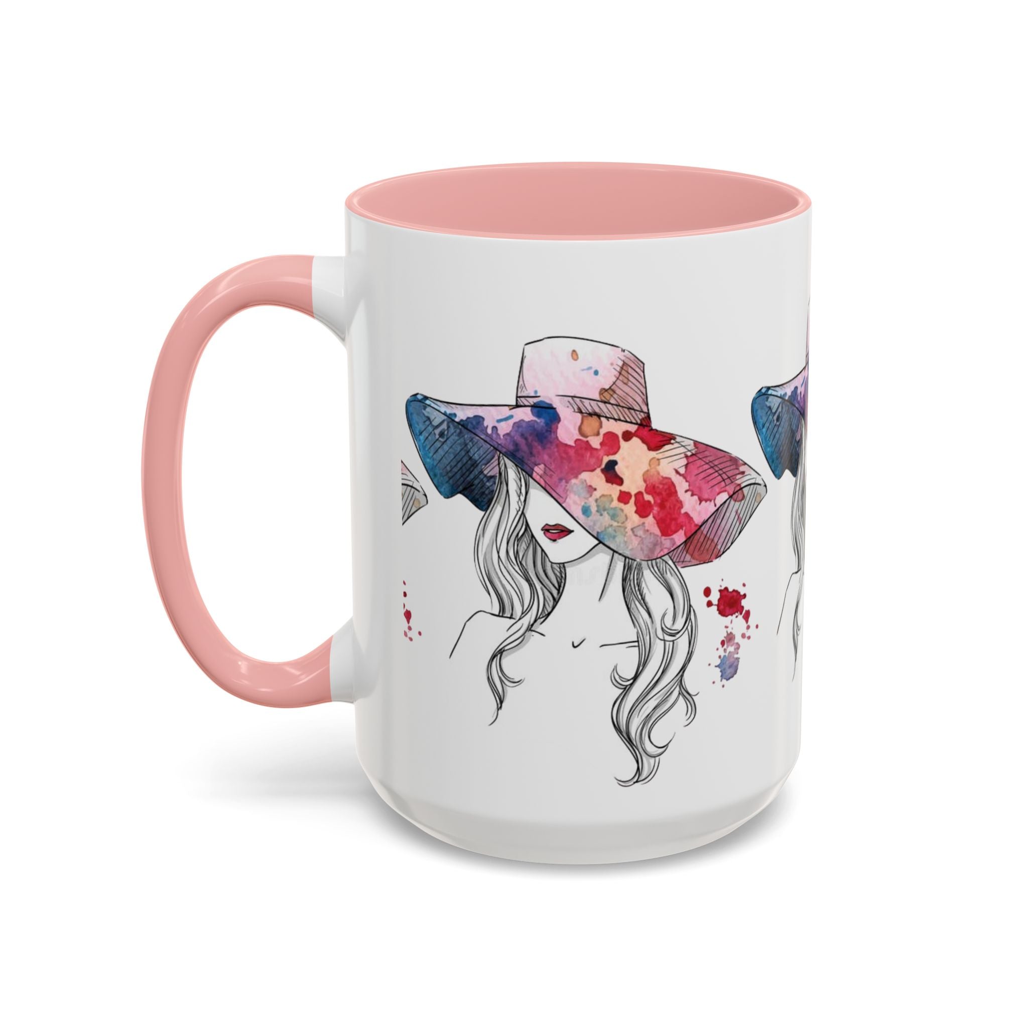 Watercolor Sun Hat Coffee Mug - Chic Fashion Illustration Accent Mug (11/15oz) - Creations by Chris and Carlos