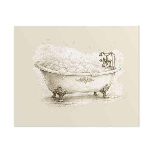 Bathroom Wall Art Poster — Vintage Clawfoot Tub Illustration (Rolled Poster) - Creations by Chris and Carlos