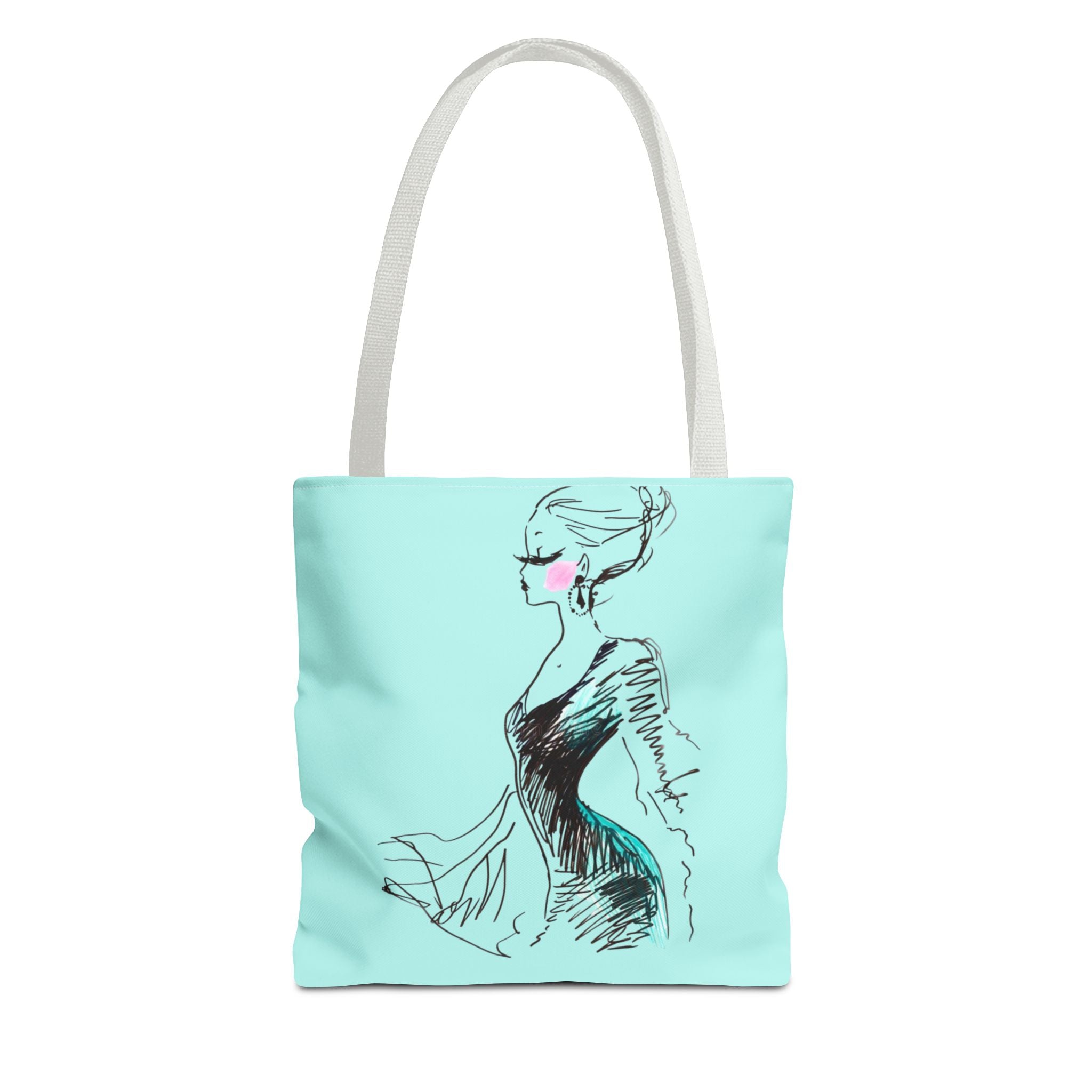 Fashion Sketch Tote Bag – Chic Aqua Illustration Tote - Creations by Chris and Carlos