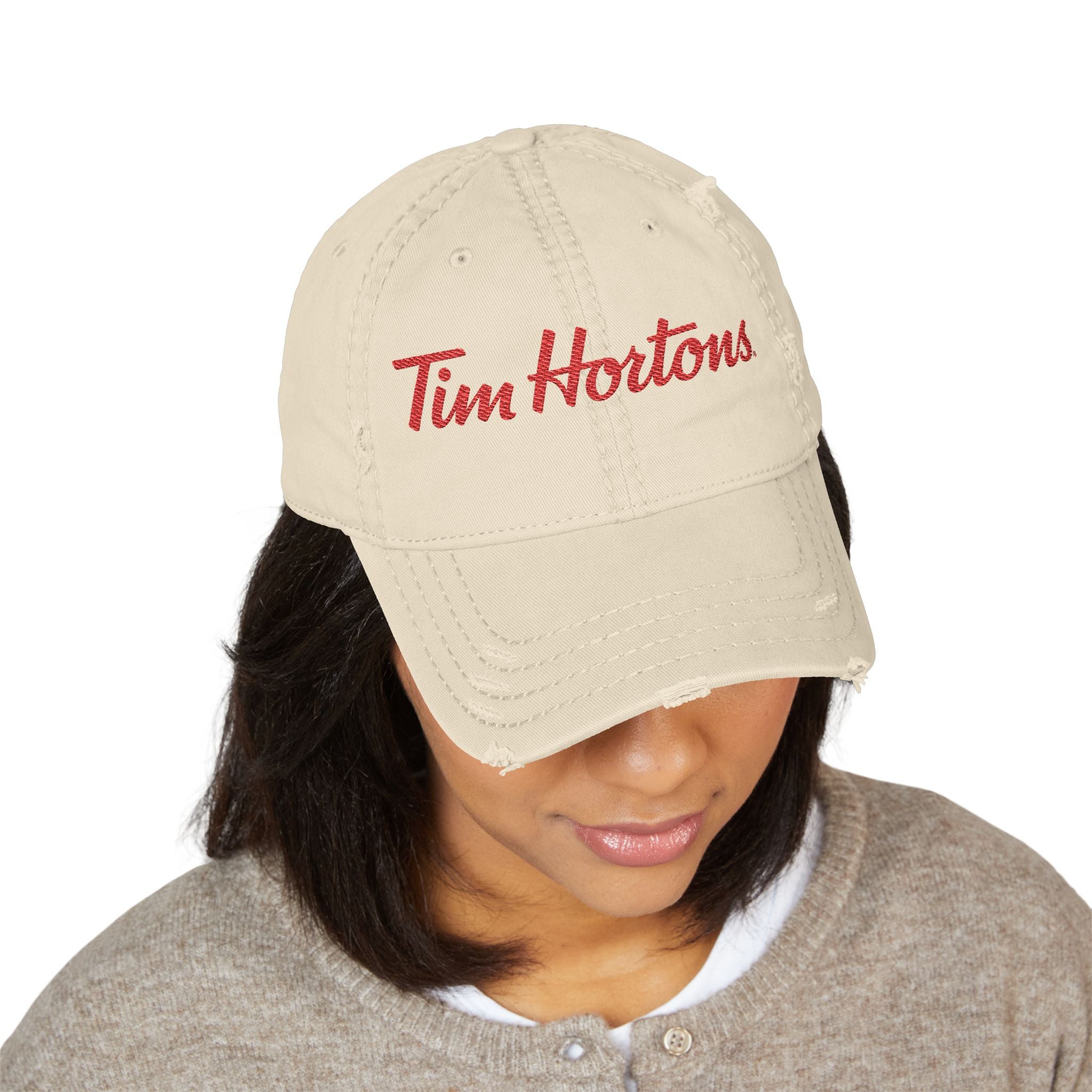 Tim Hortons Embroidered Distressed Dad Hat — Washed Vintage Baseball Cap - Creations by Chris and Carlos