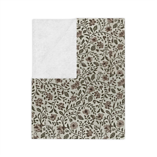 Neutral Ditsy Floral Velveteen Microfiber Blanket — Soft Cozy Throw for Living Room, Bed & Travel - Creations by Chris and Carlos