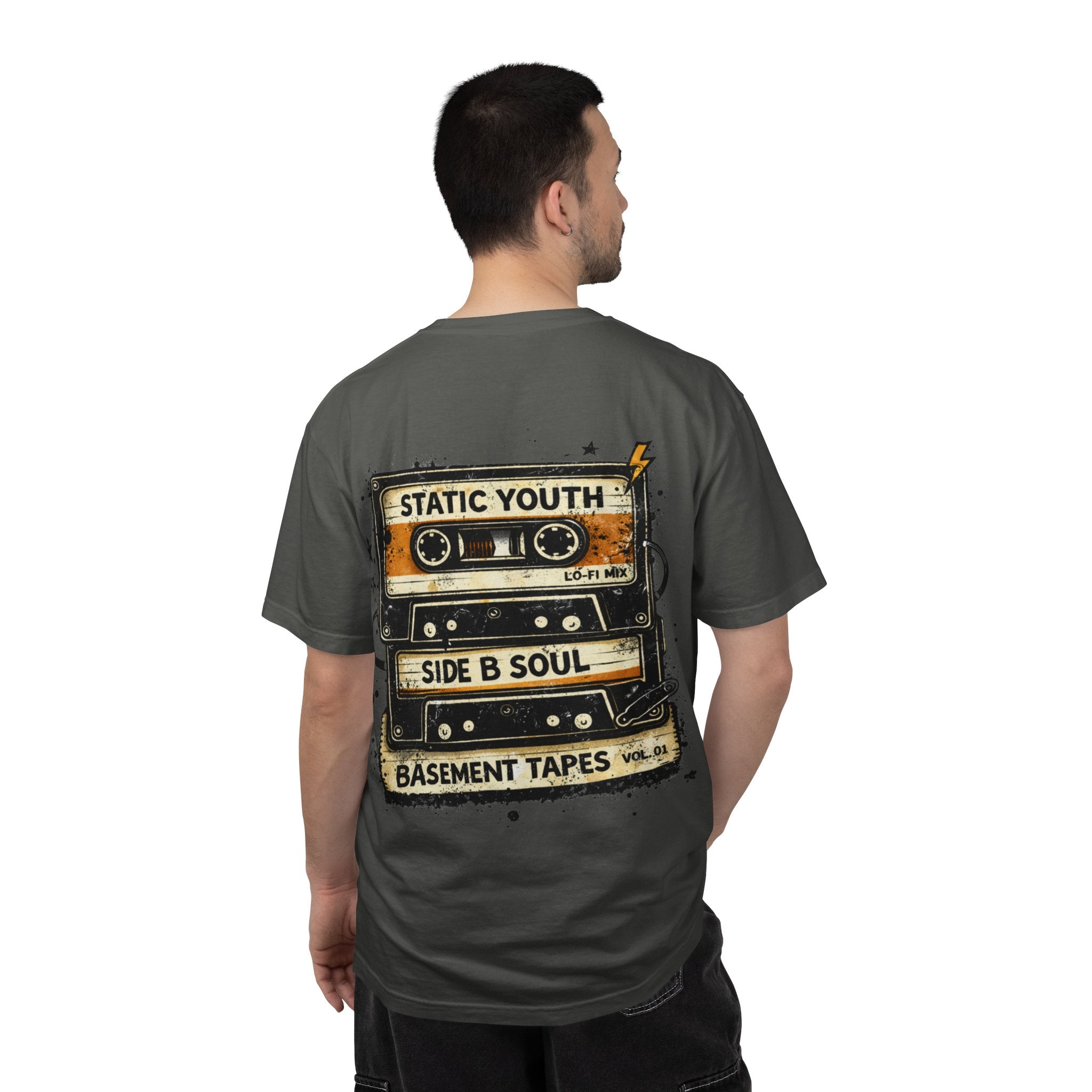 Basement Tapes Retro Cassette T-Shirt — "Static Youth / Side B Soul" - Creations by Chris and Carlos
