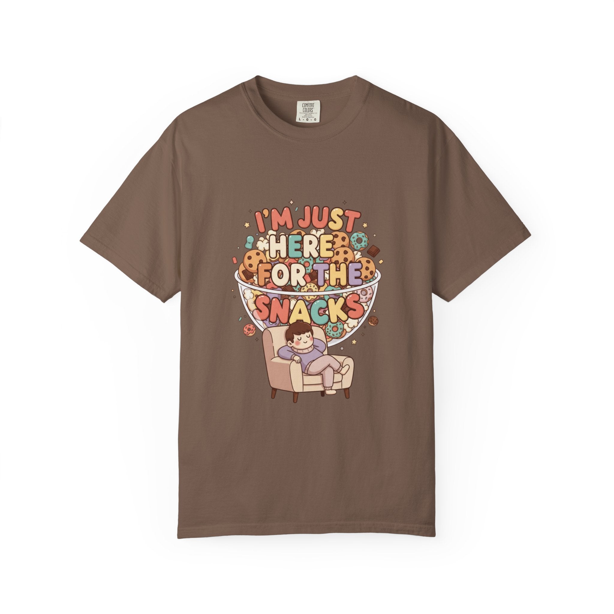 T-Shirt — "I'm Just Here for the Snacks" Funny Retro Graphic Tee - Creations by Chris and Carlos