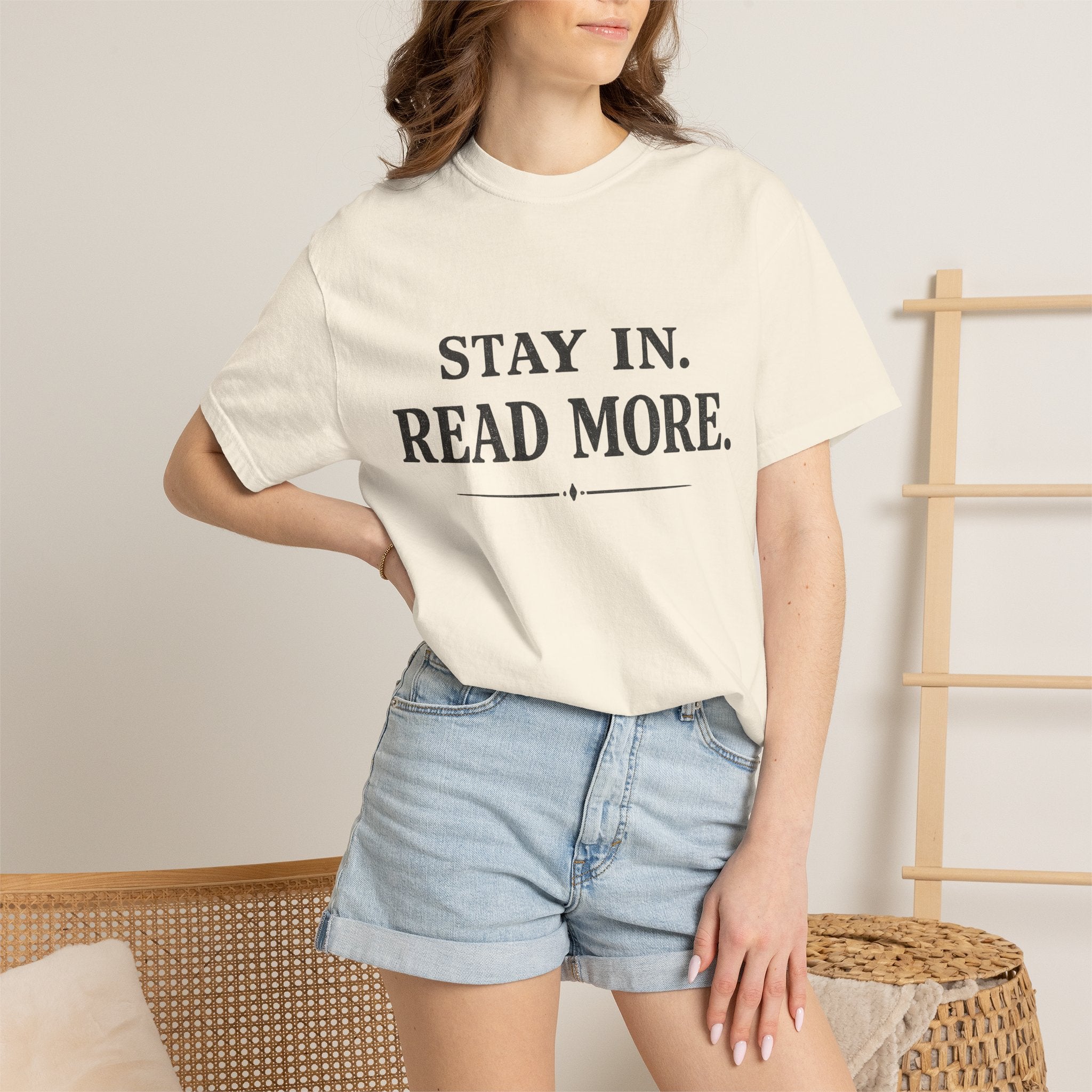 Stay In. Read More. T-Shirt — Cozy Literary Tee for Book Lovers - Creations by Chris and Carlos