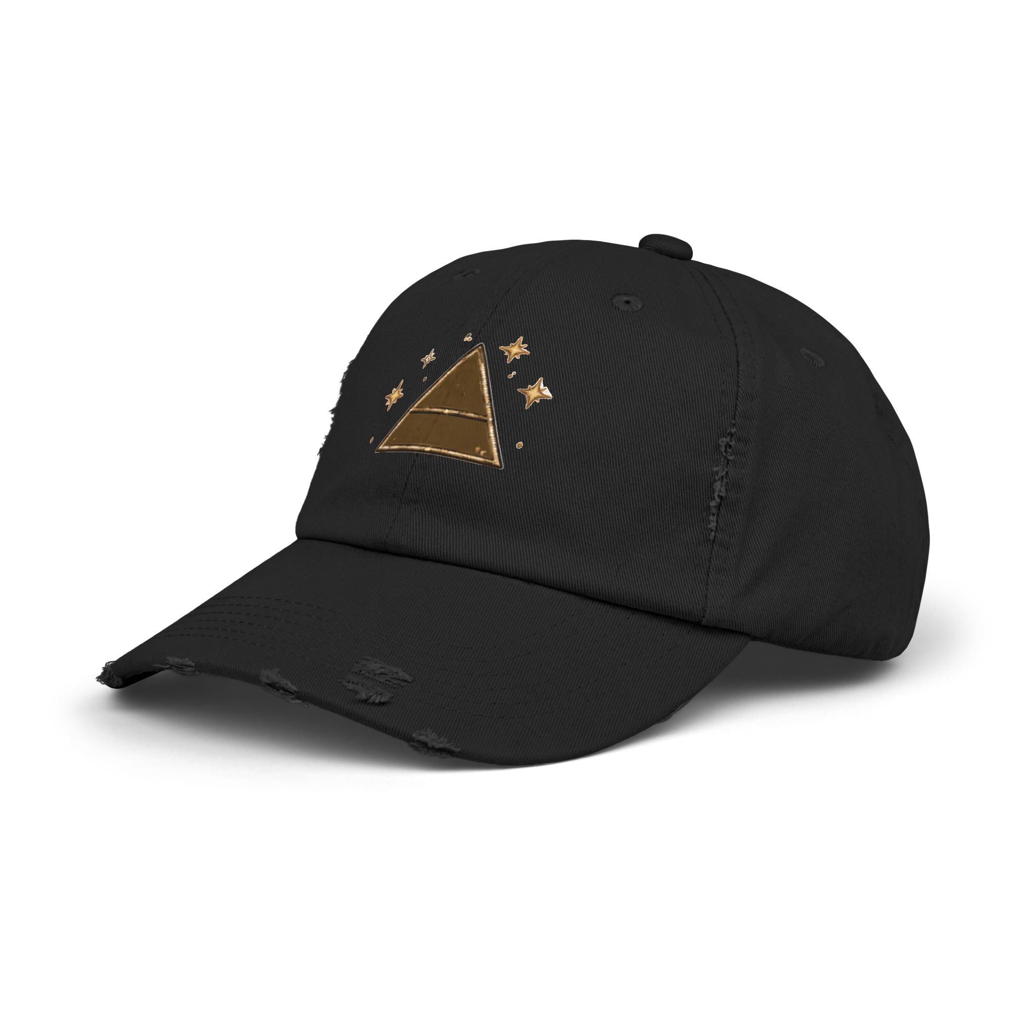 Old Soul Apothecary Distressed Pyramid Cap — Vintage Gold Triangle Embroidered Hat - Creations by Chris and Carlos