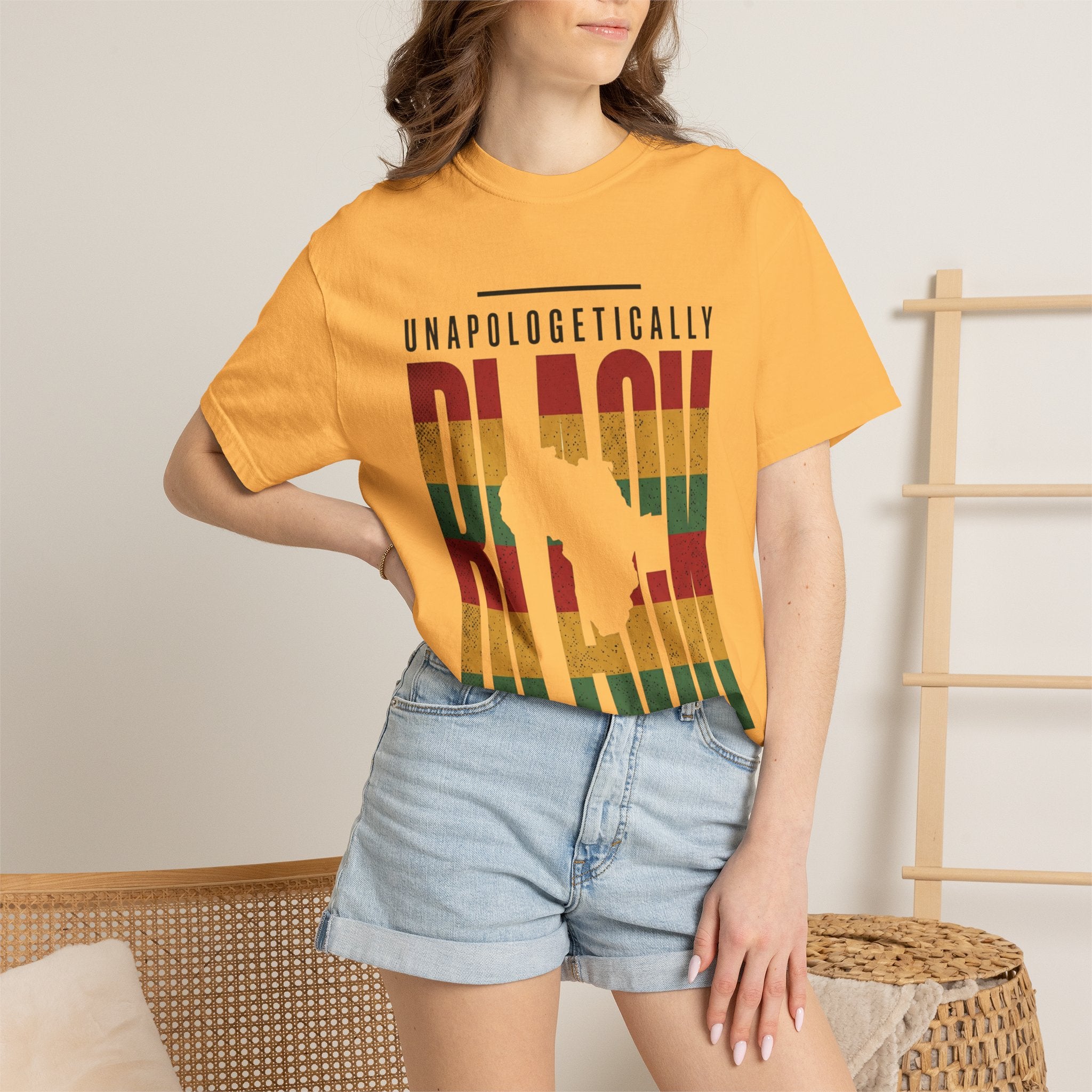 Unapologetically Black T-Shirt — Retro Pan-African Stripes - Creations by Chris and Carlos