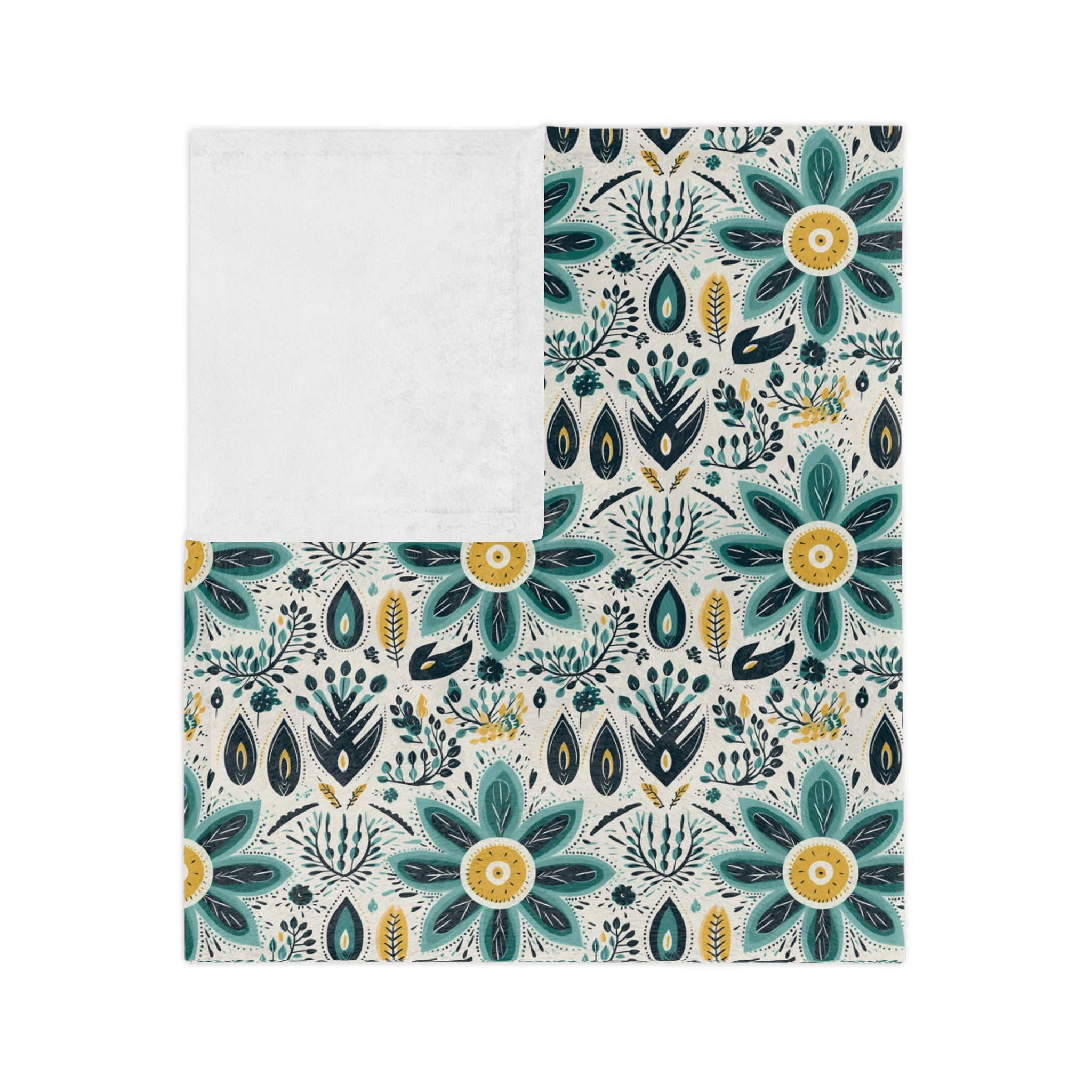 Sol y Alegría (Sun and Joy) Collection-Floral Teal Velvet Microfiber Blanket Boho Flower Pattern Throw - Creations by Chris and Carlos