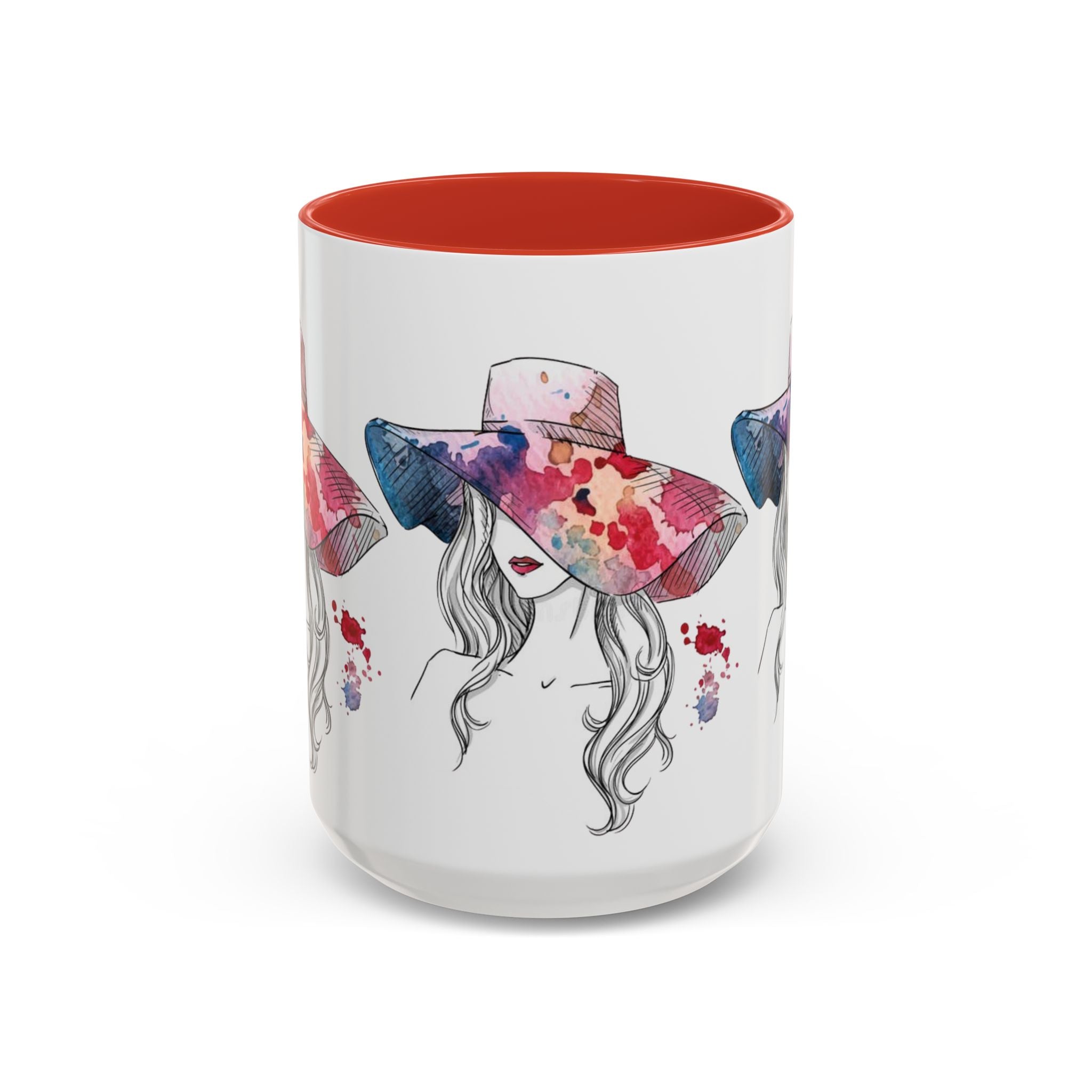 Watercolor Sun Hat Coffee Mug - Chic Fashion Illustration Accent Mug (11/15oz) - Creations by Chris and Carlos