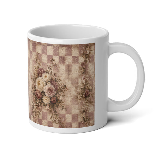 20oz Jumbo Mug — Vintage Floral Checkerboard Pattern - Creations by Chris and Carlos