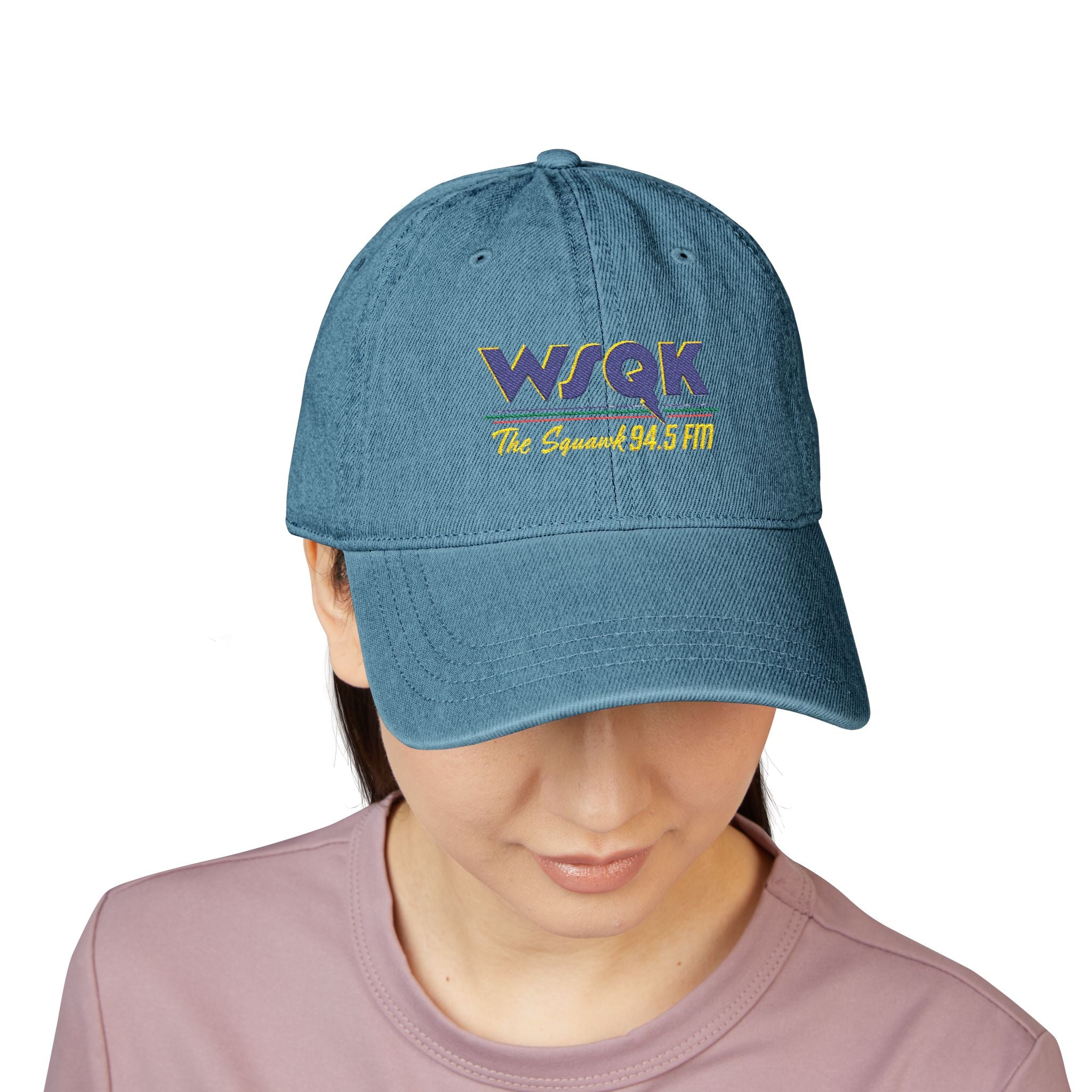 WSQK 94.5 FM Embroidered Denim Hat - Retro Radio Logo Cap - Creations by Chris and Carlos