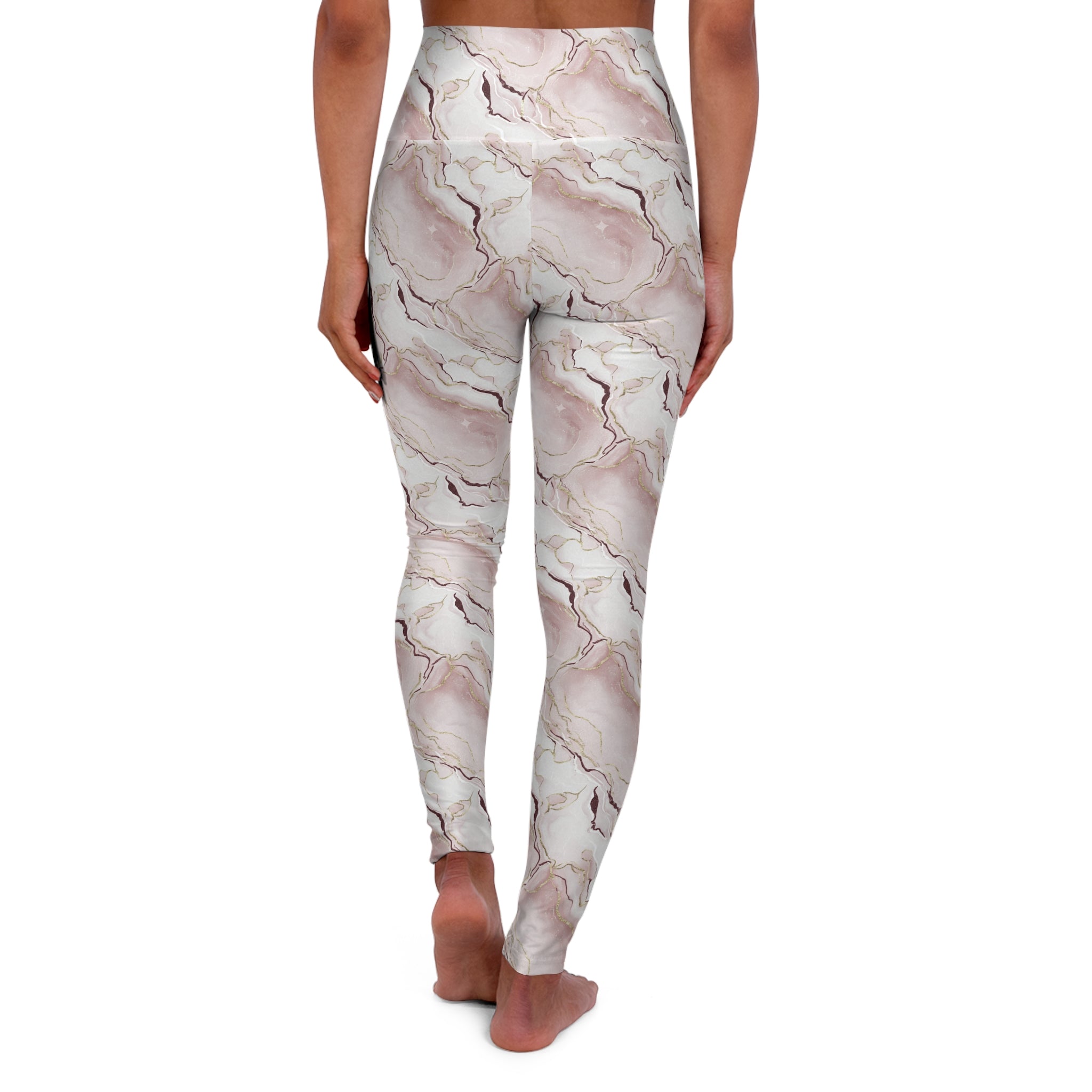 Marble Print High-Waisted Yoga Leggings — Soft Pink Stone Pattern - Creations by Chris and Carlos