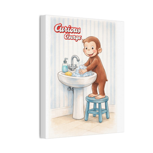 Curious George Handwashing Nursery Canvas Print - Creations by Chris and Carlos