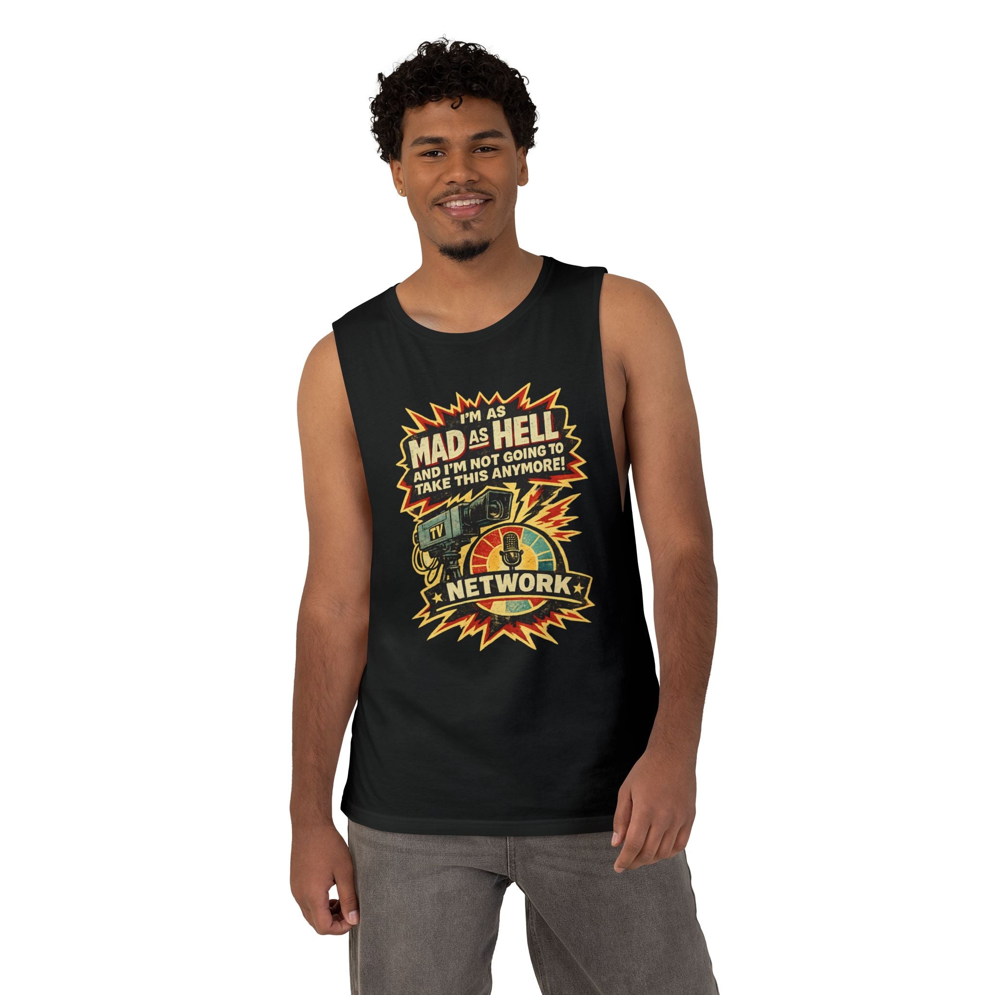 Mad As Hell Network Graphic Tank Top — Retro Protest Tee - Creations by Chris and Carlos