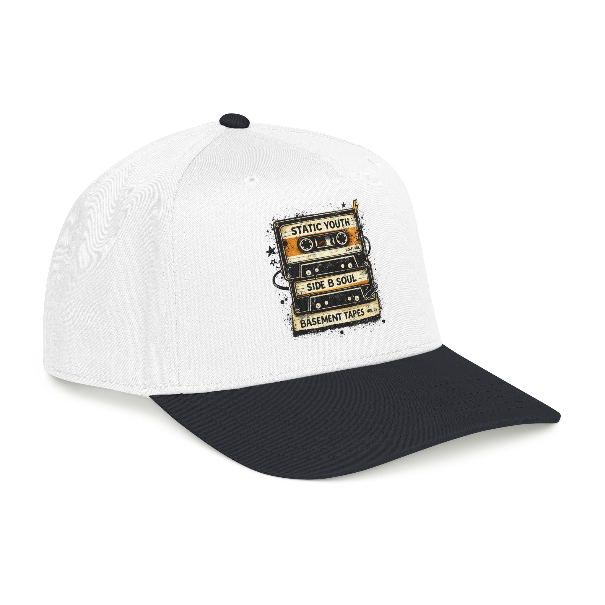 Vintage Cassette Baseball Cap — "Static Youth / Side B Soul" Retro Tape Design - Creations by Chris and Carlos