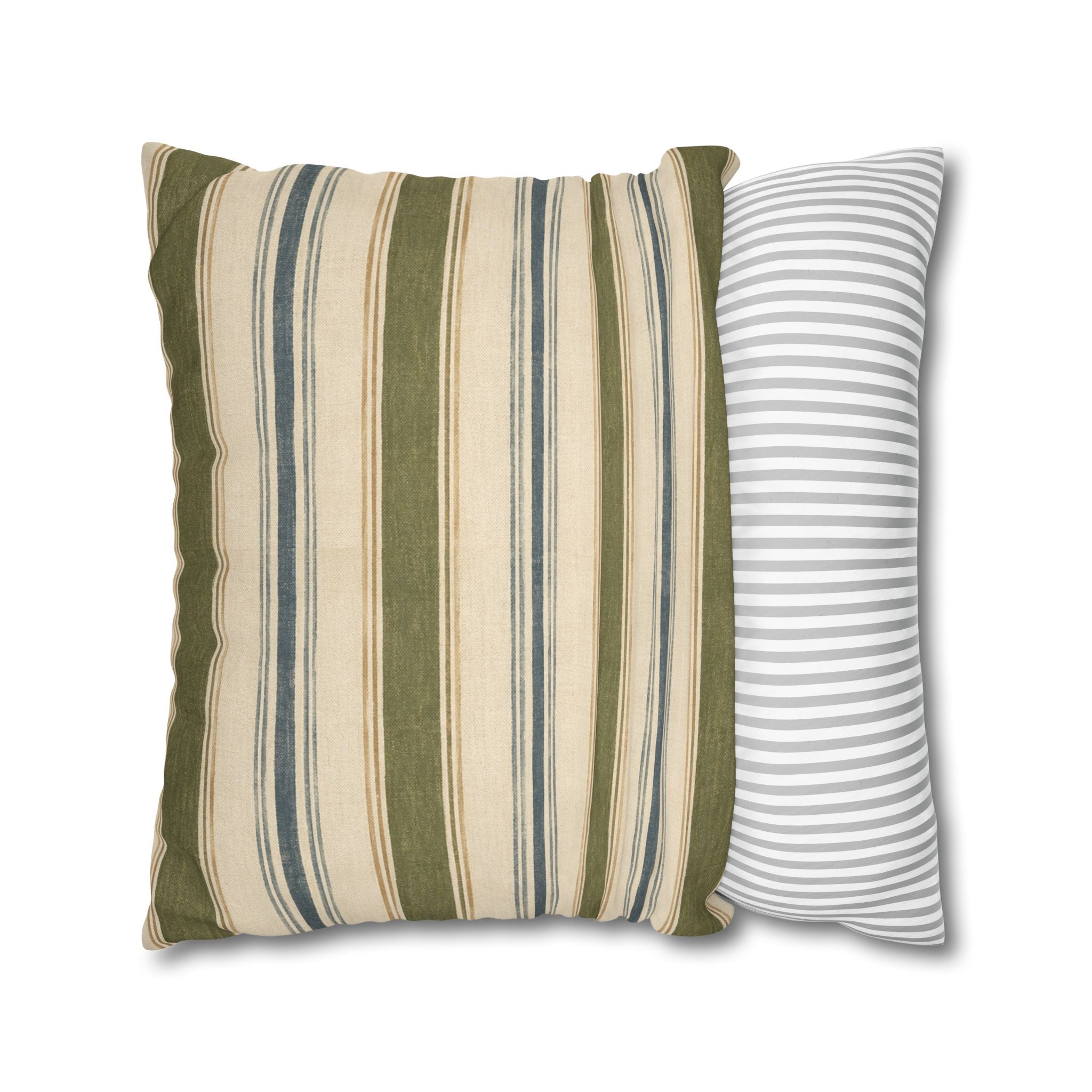 Striped Green Blue Throw Pillowcase — Coastal Farmhouse Square Accent Pillow Cover - Creations by Chris and Carlos