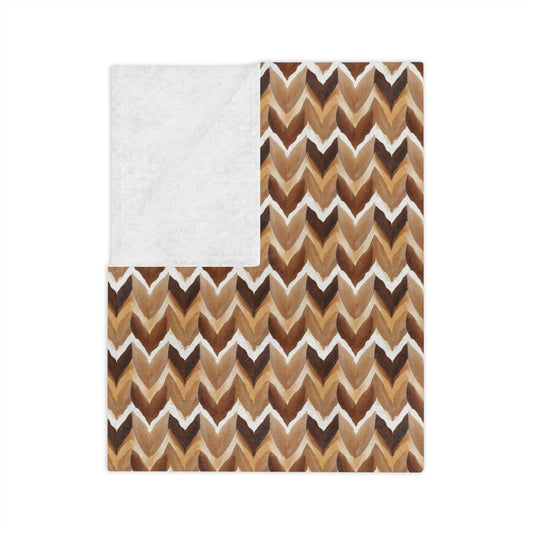 Chevron Knit Velvet Throw Blanket — Cozy Brown Microfiber Blanket - Creations by Chris and Carlos