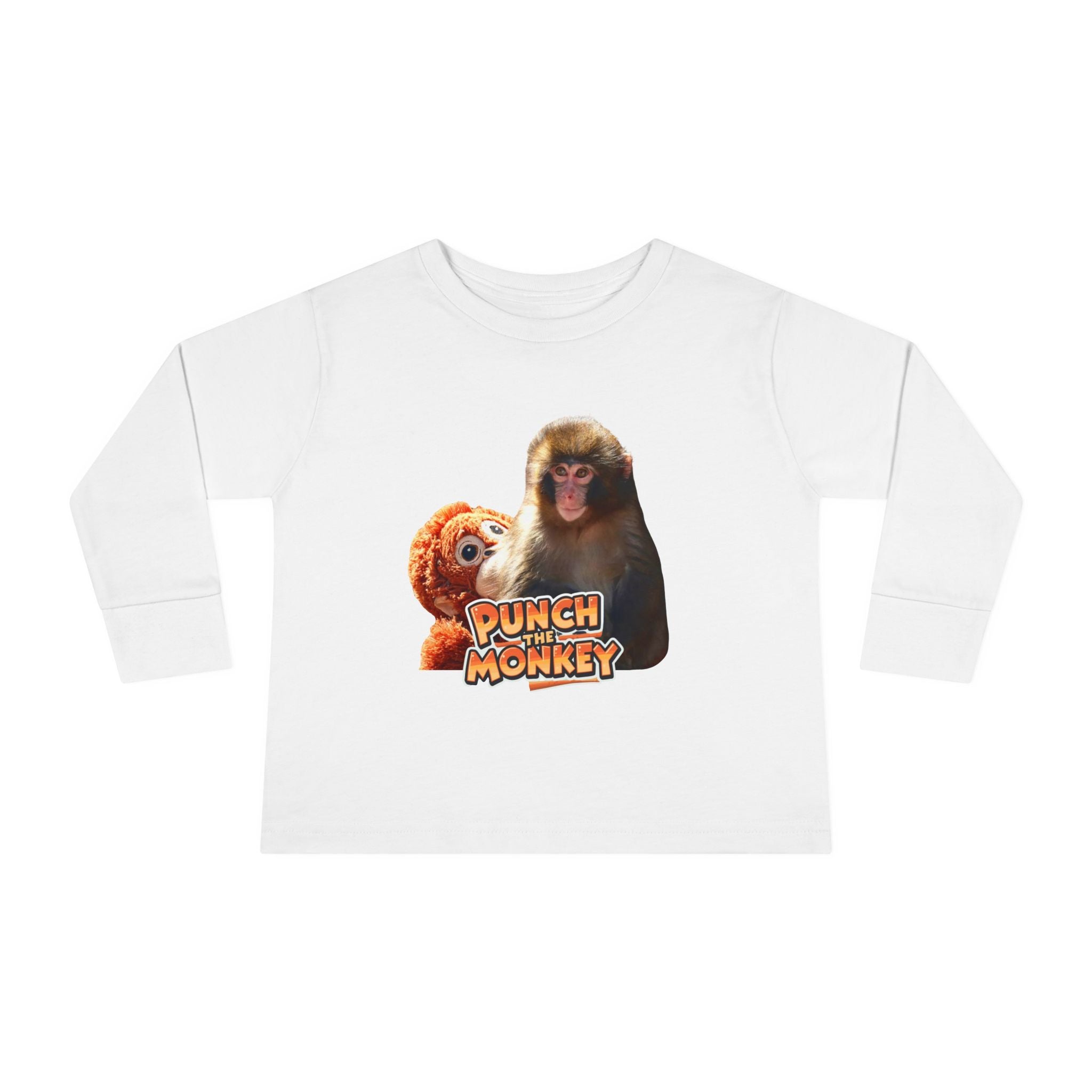 Punch Monkey Toddler Long Sleeve Tee Cute Monkey & Plush Character Shirt for Kids - Creations by Chris and Carlos